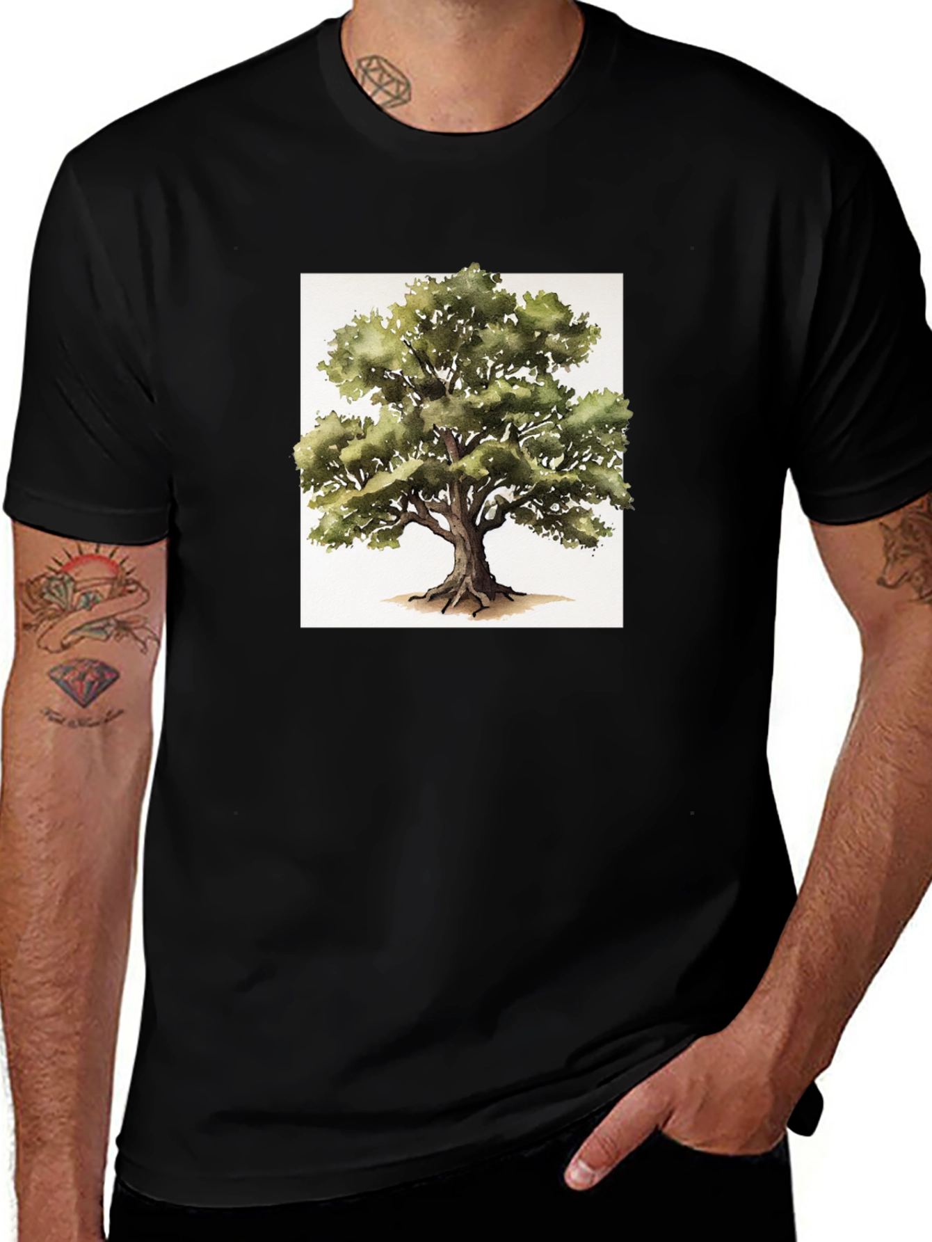 Nature Tree Graphic Tee - Soft Black Cotton Shirt