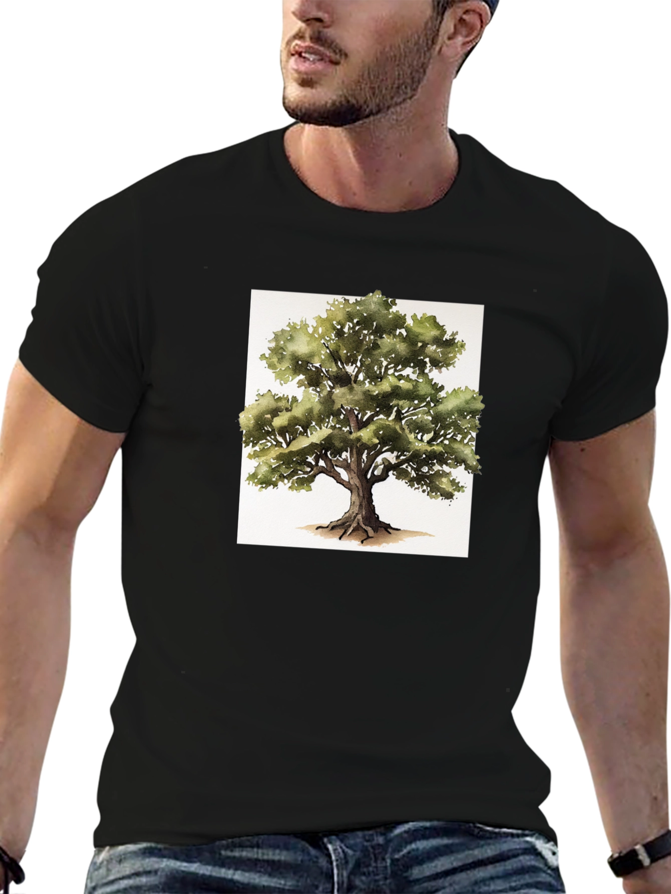 Nature Tree Graphic Tee - Soft Black Cotton Shirt