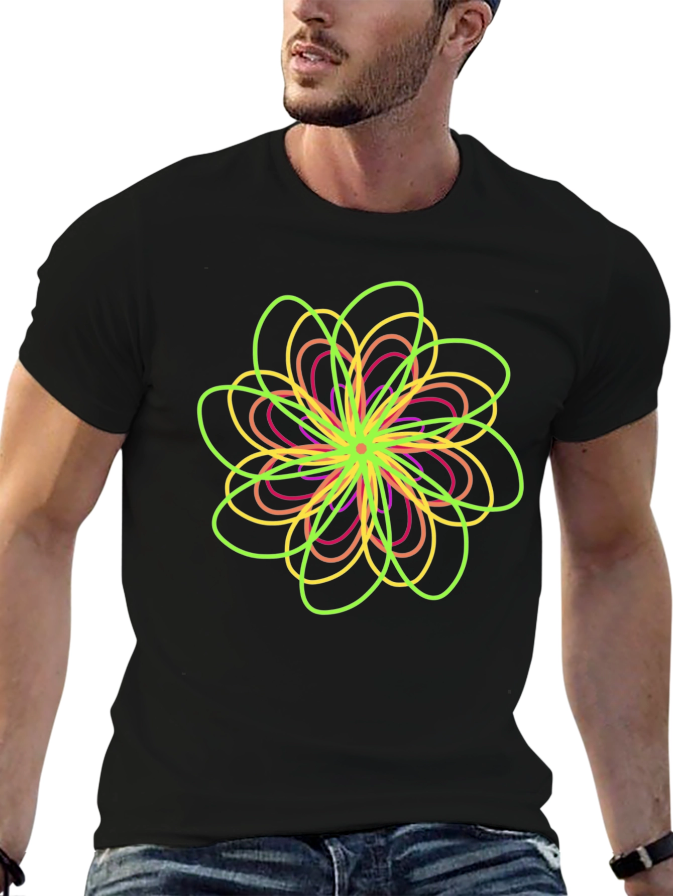 Abstract Floral Graphic Tee - Black
