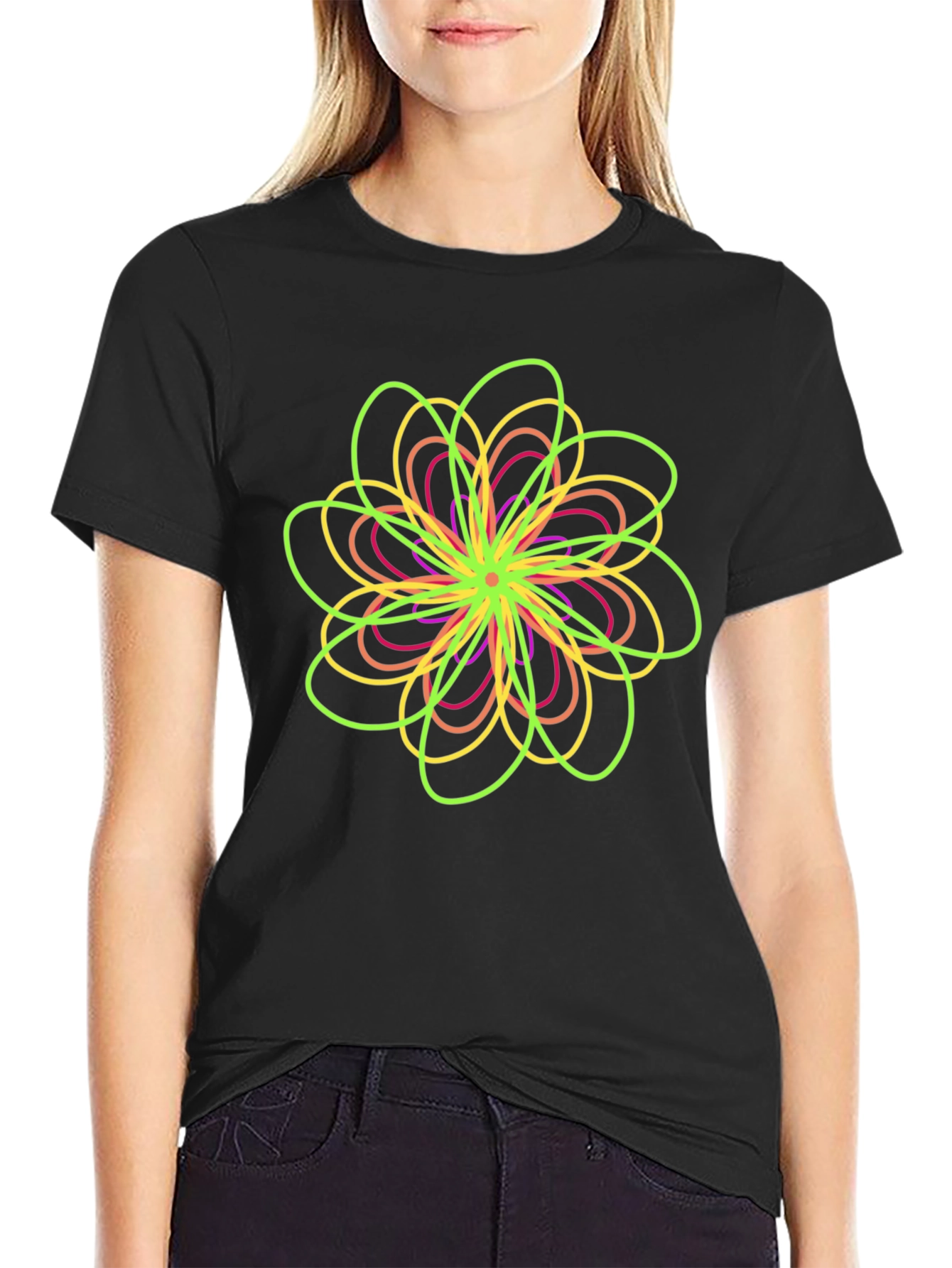 Abstract Floral Graphic Tee - Black