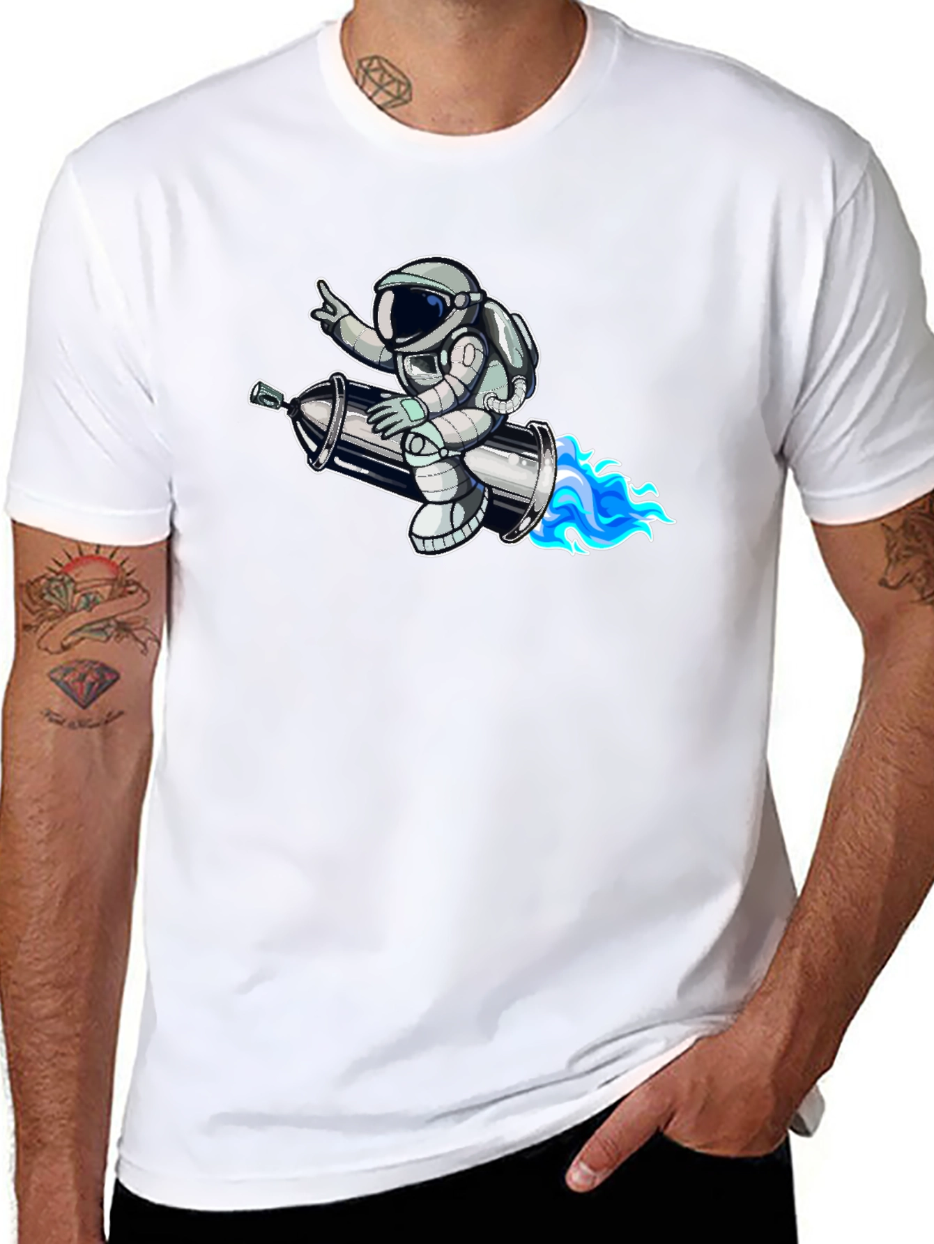 Astronaut on Rocket T-Shirt - Black