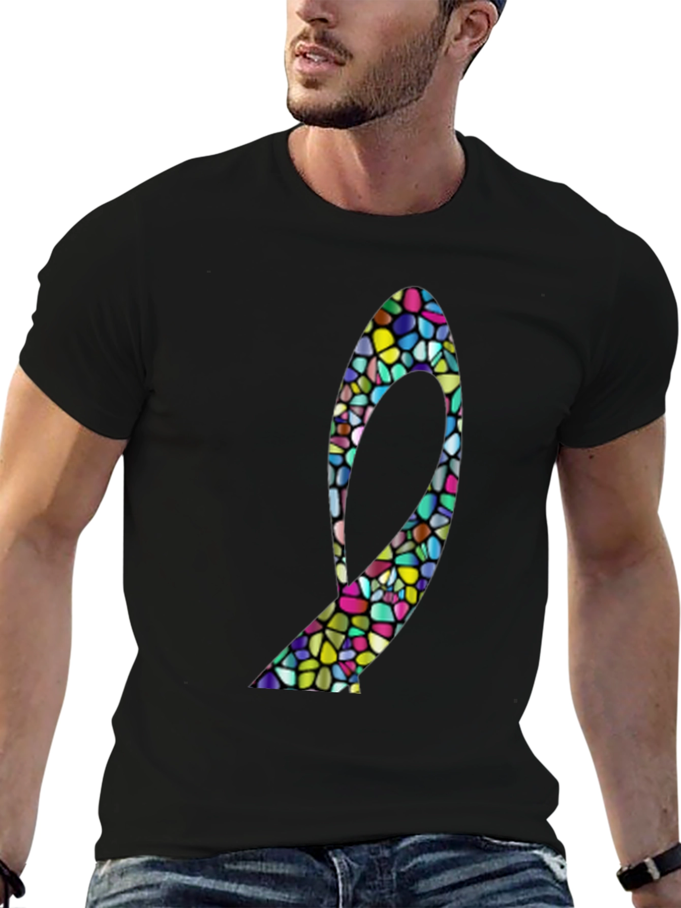 Mosaic Heel Black T-Shirt - Stylish Graphic Tee