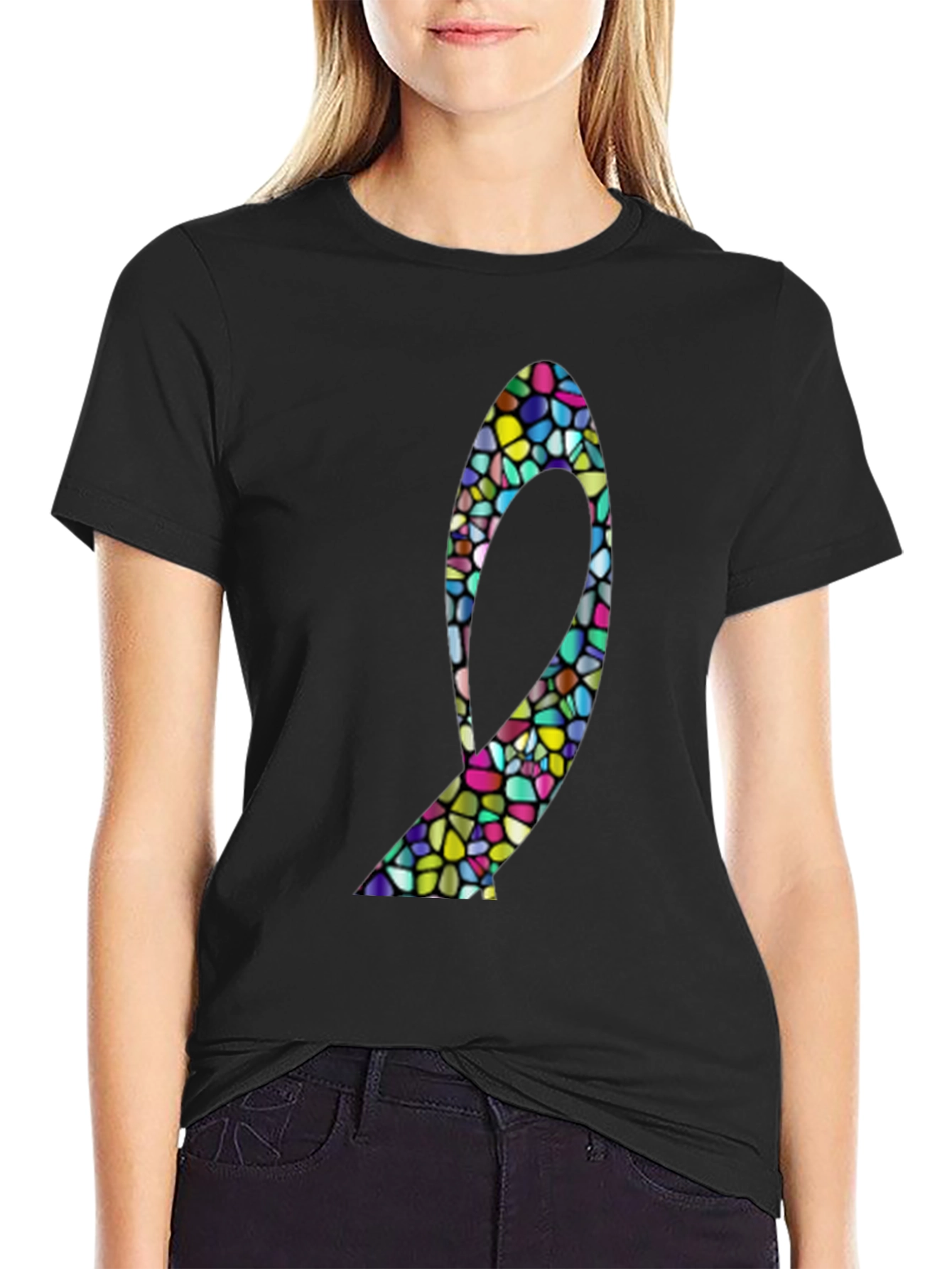 Mosaic Heel Black T-Shirt - Stylish Graphic Tee