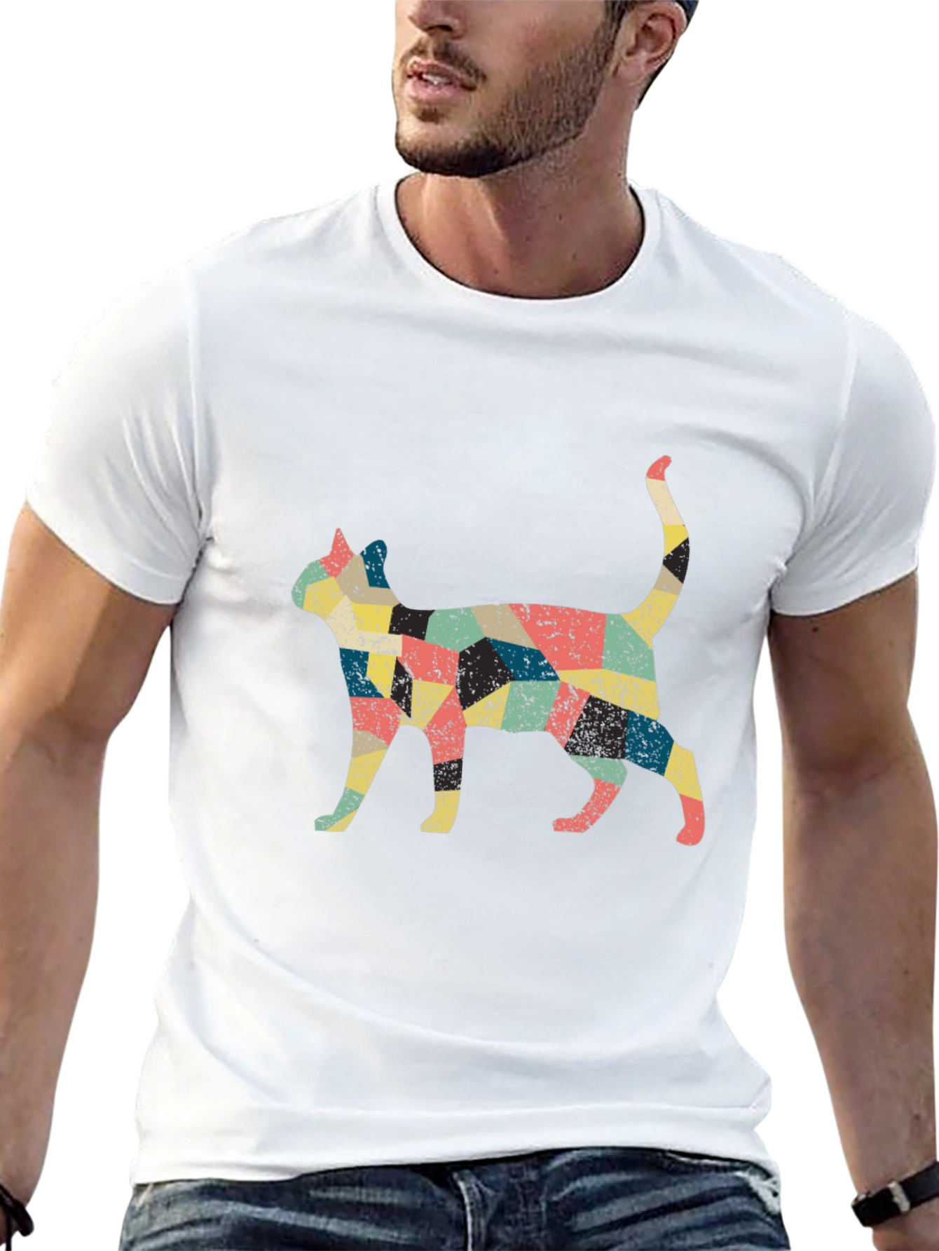 Retro Cat Graphic Black T-Shirt