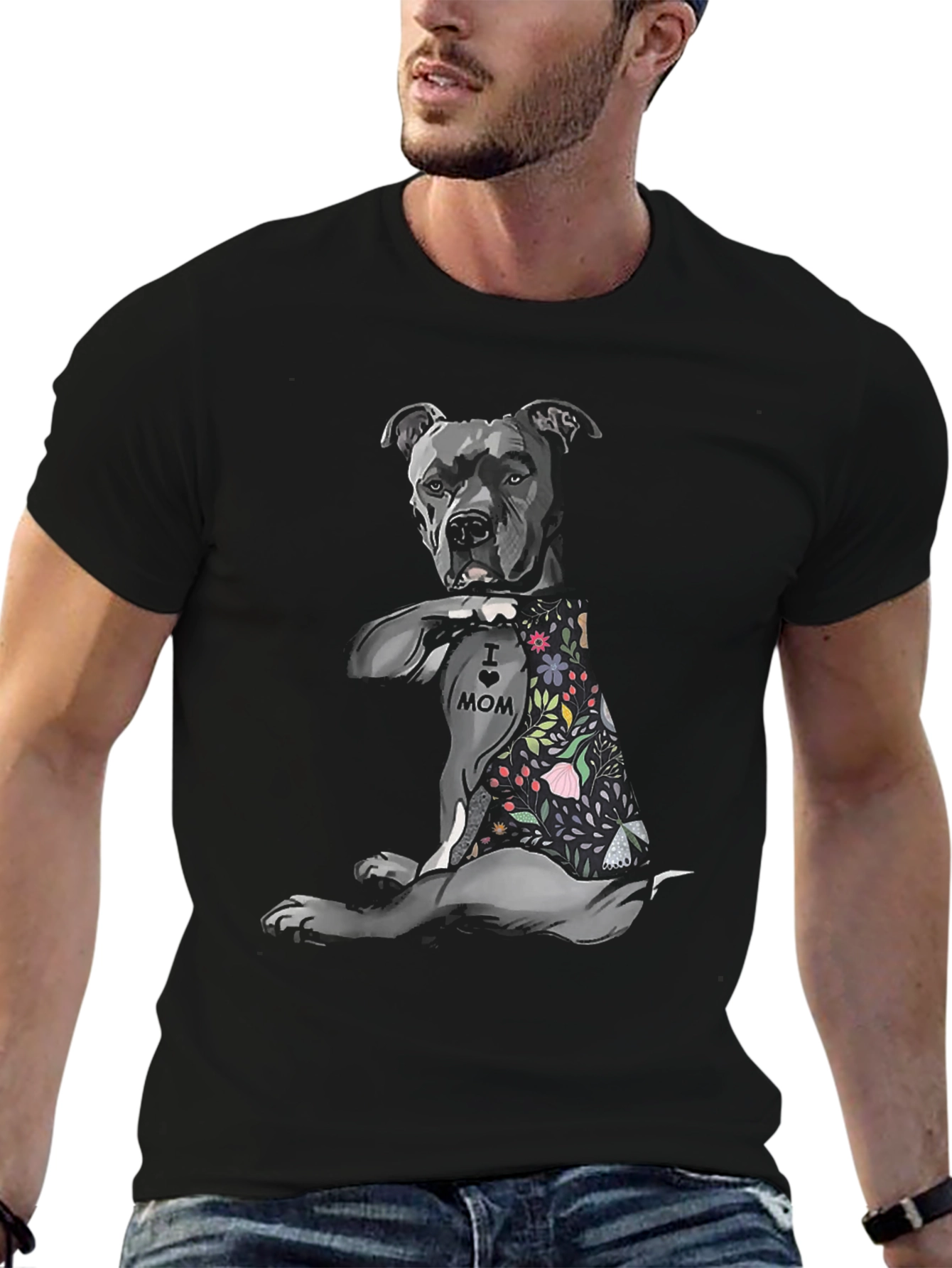 Pitbull Mom Tattoo Graphic T-Shirt