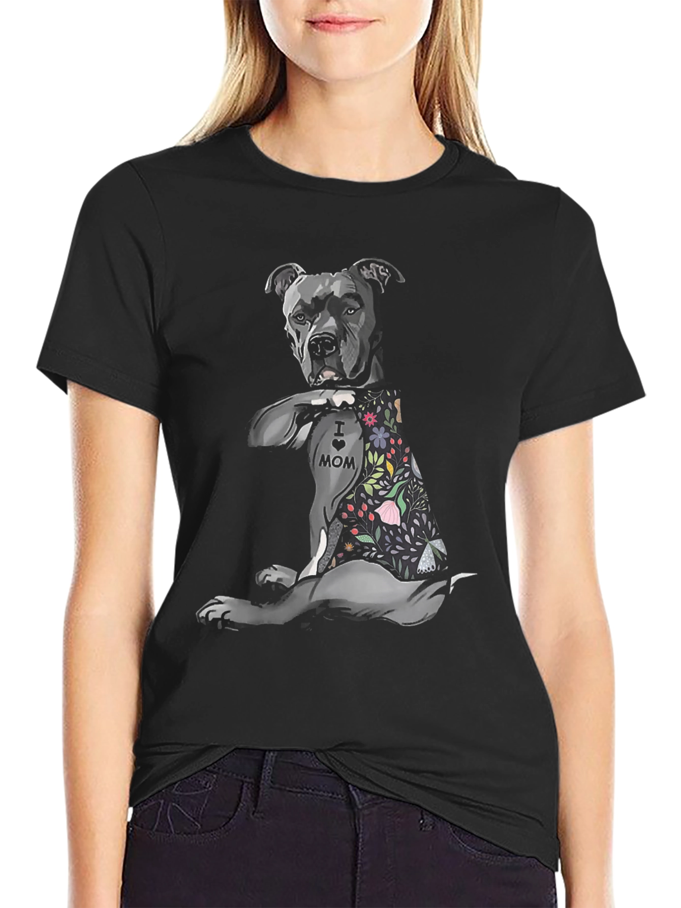 Pitbull Mom Tattoo Graphic T-Shirt