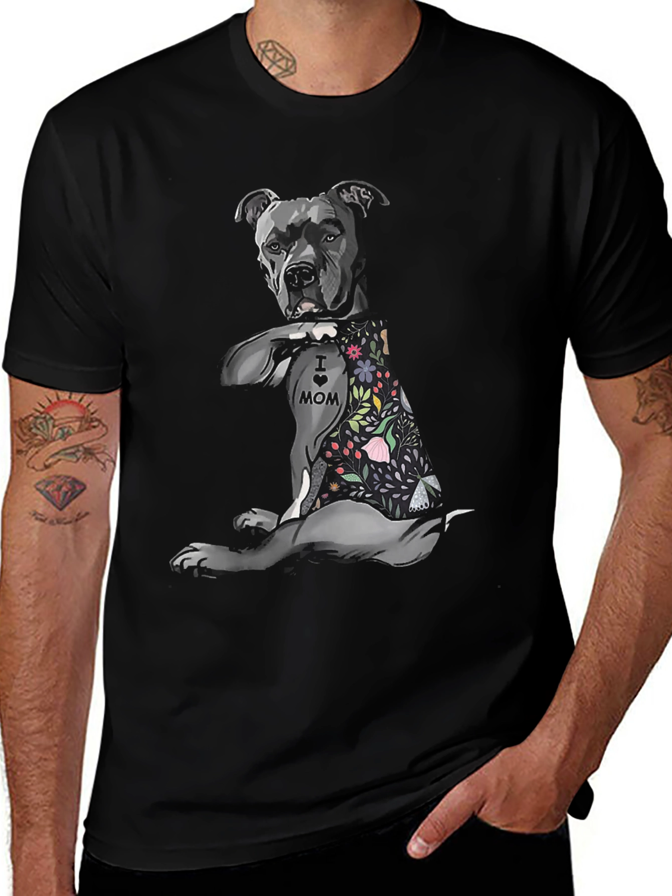 Pitbull Mom Tattoo Graphic T-Shirt