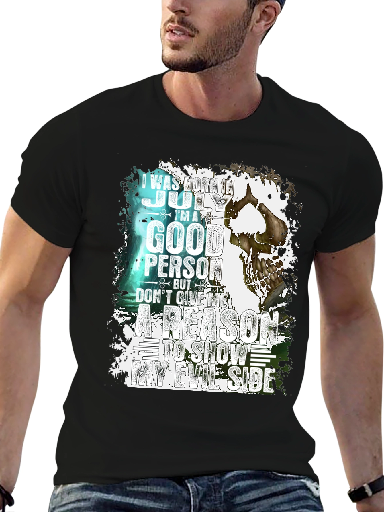 July Birthday Skull Graphic T-Shirt