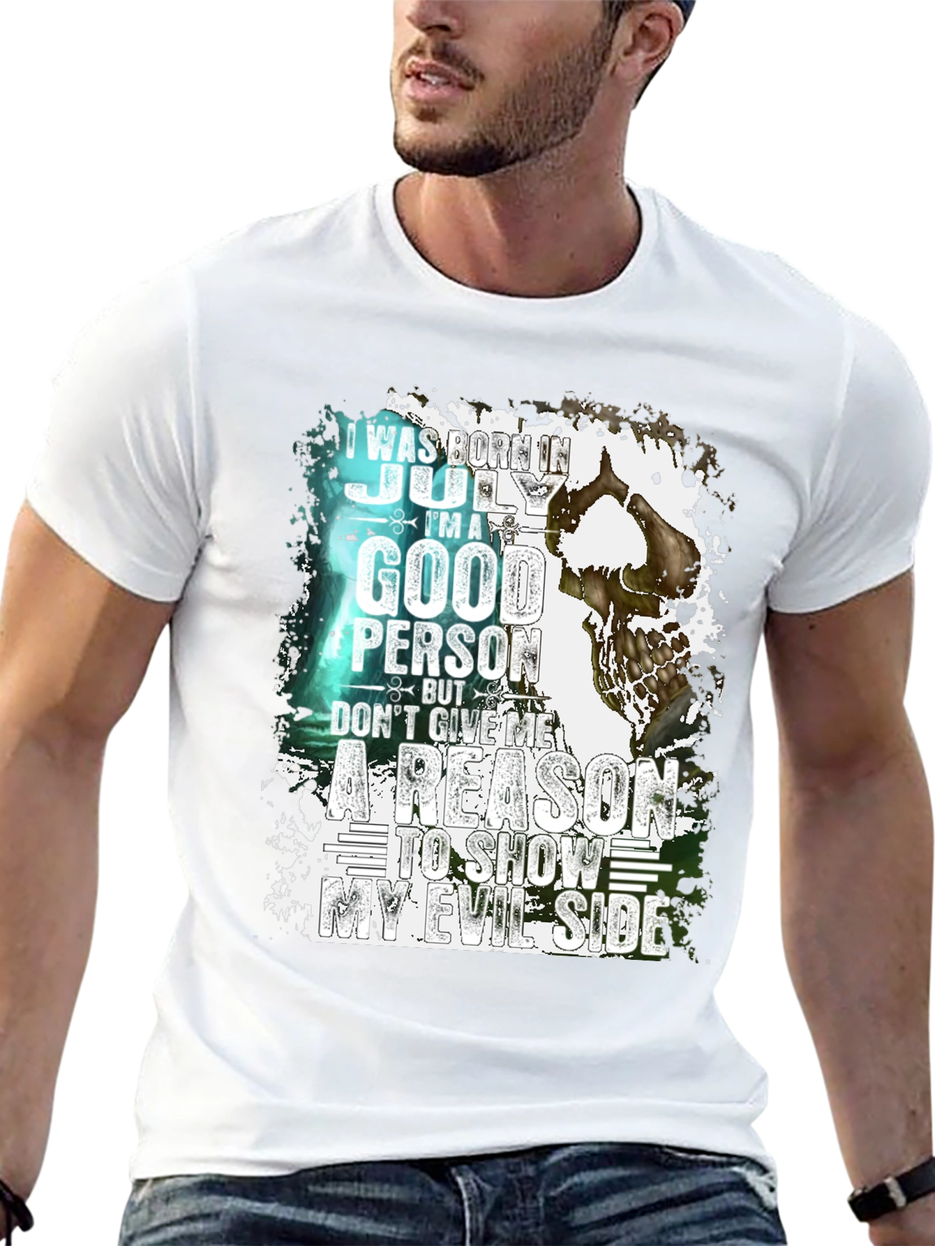 July Birthday Skull Graphic T-Shirt