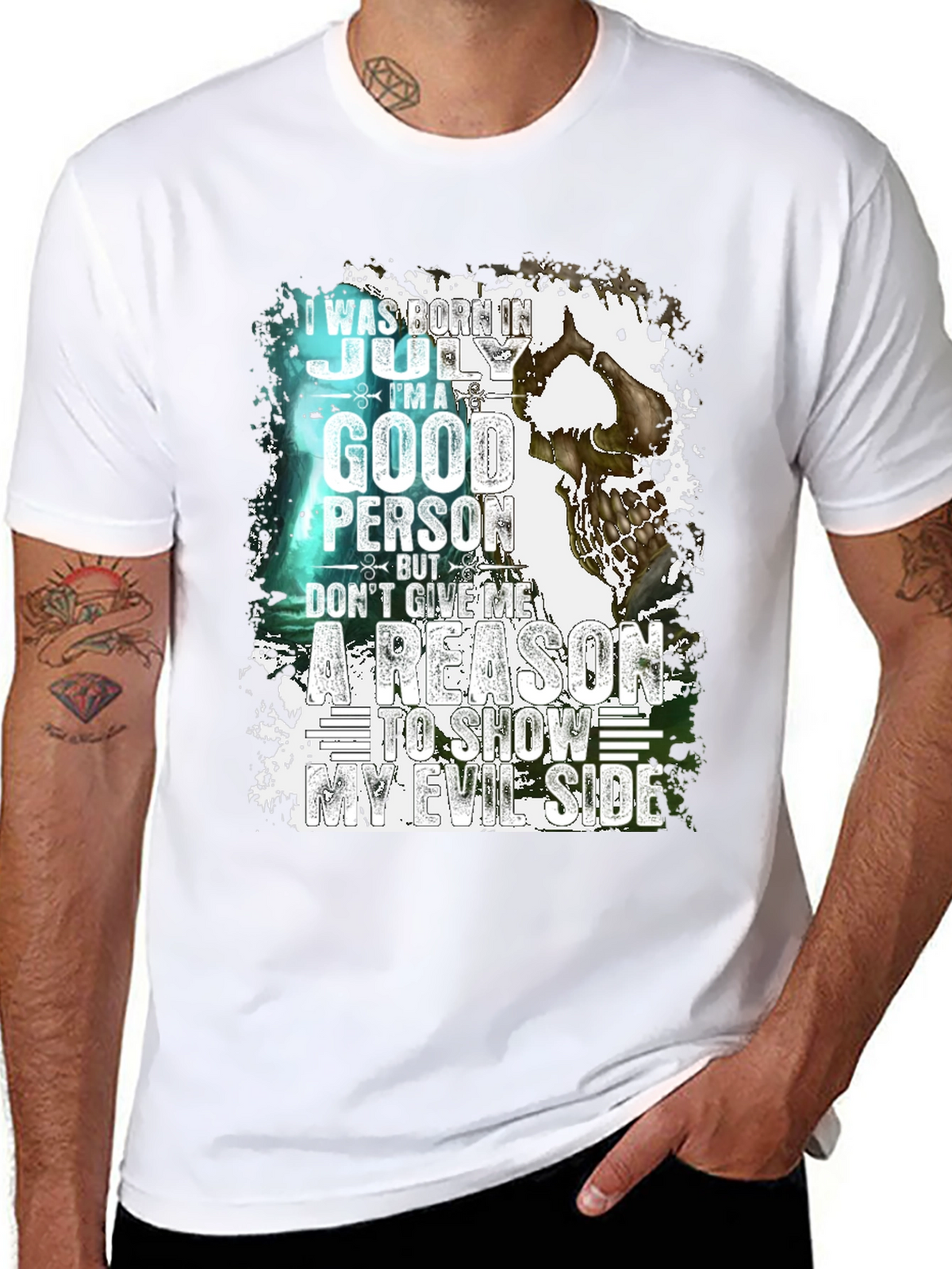 July Birthday Skull Graphic T-Shirt