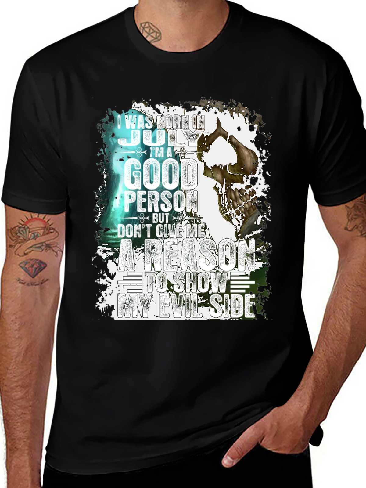 July Birthday Skull Graphic T-Shirt