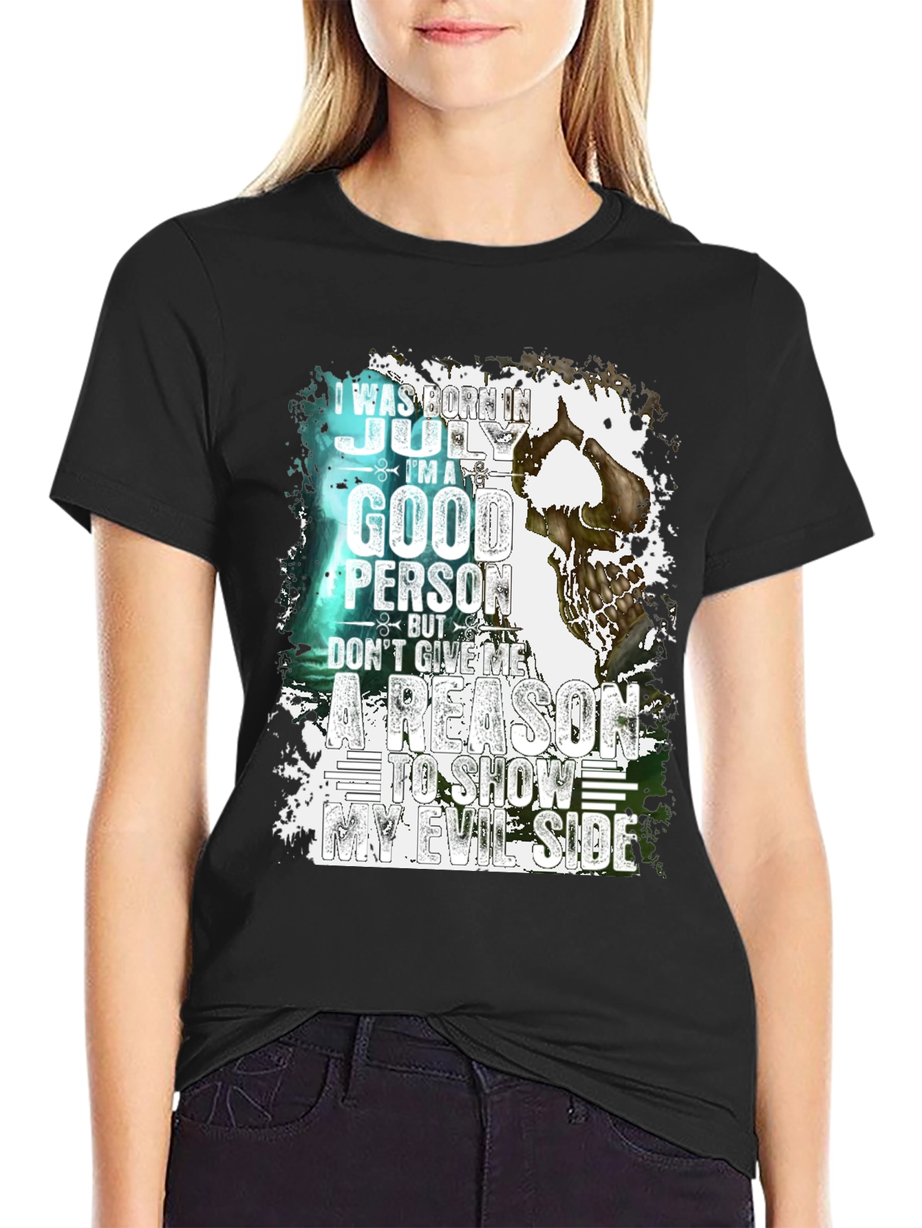 July Birthday Skull Graphic T-Shirt