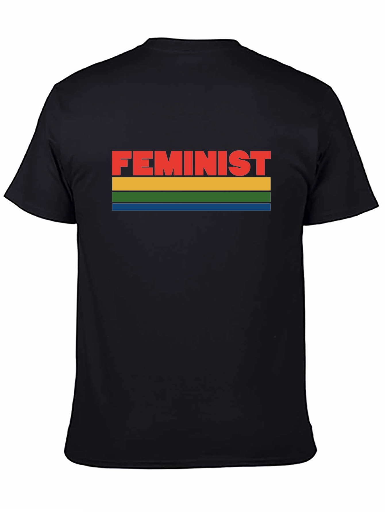 Feminist Rainbow Striped Graphic Tee - Black