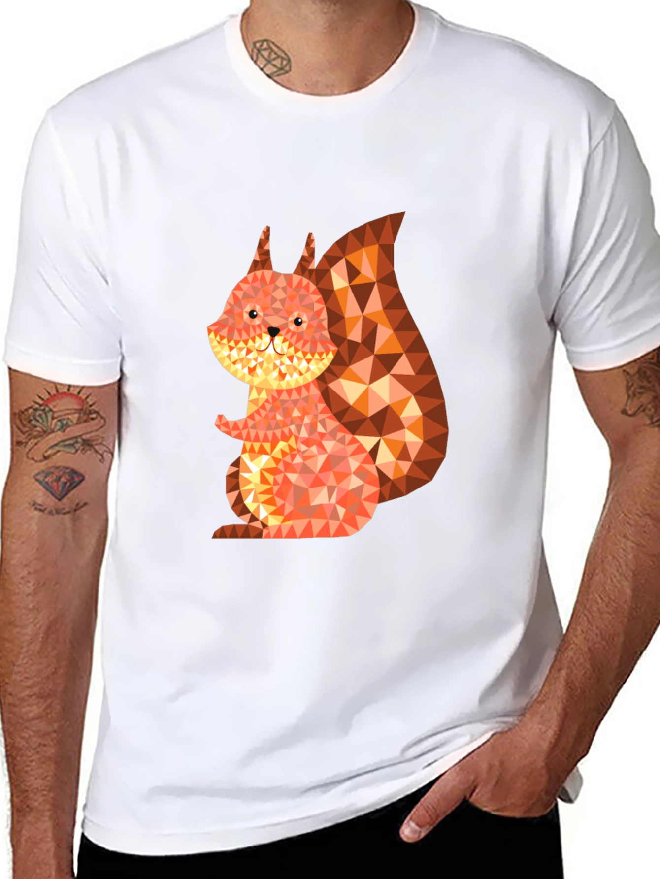 Geometric Squirrel Graphic Black Tee