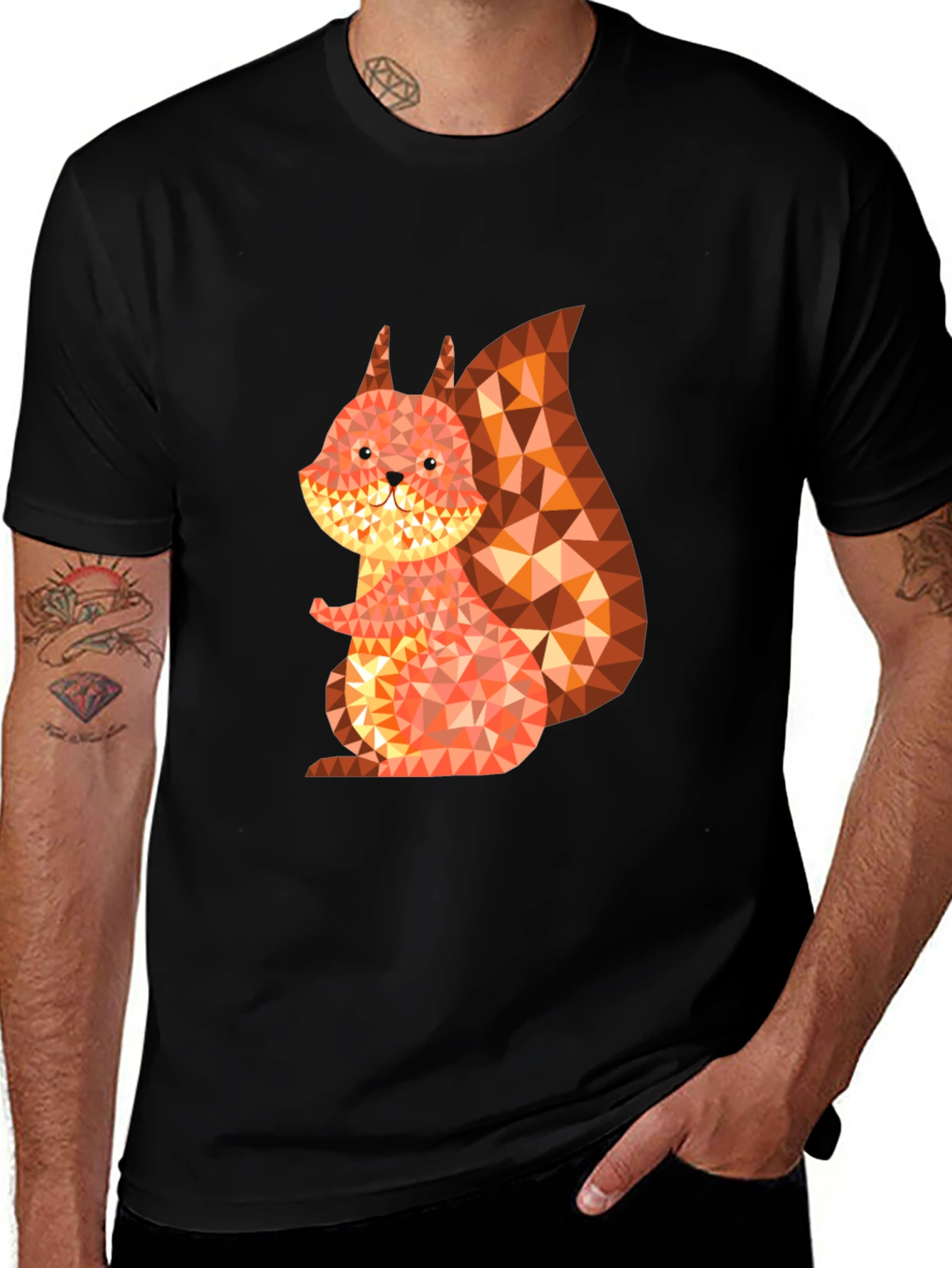 Geometric Squirrel Graphic Black Tee