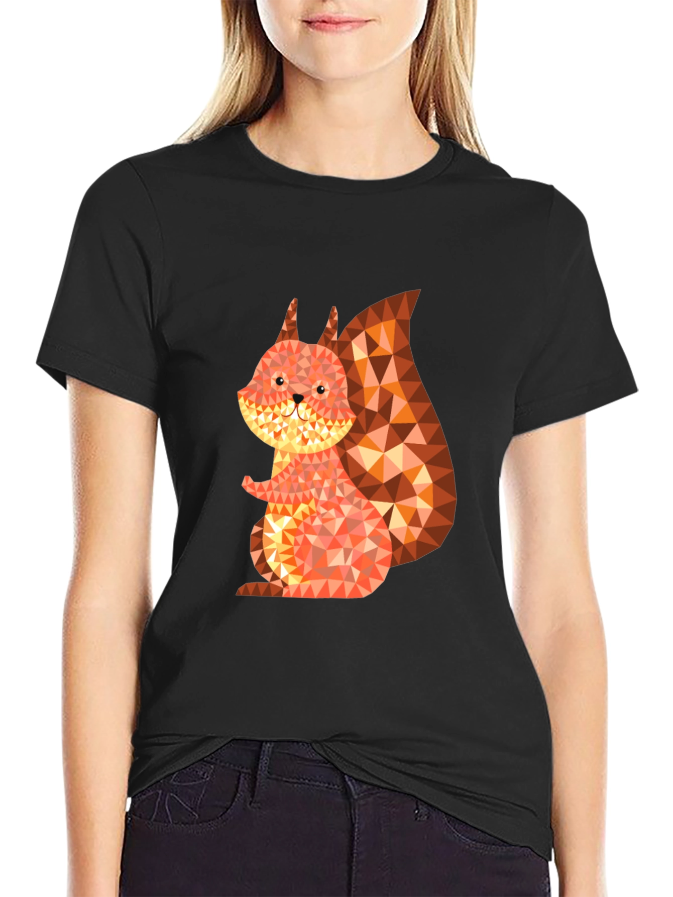 Geometric Squirrel Graphic Black Tee