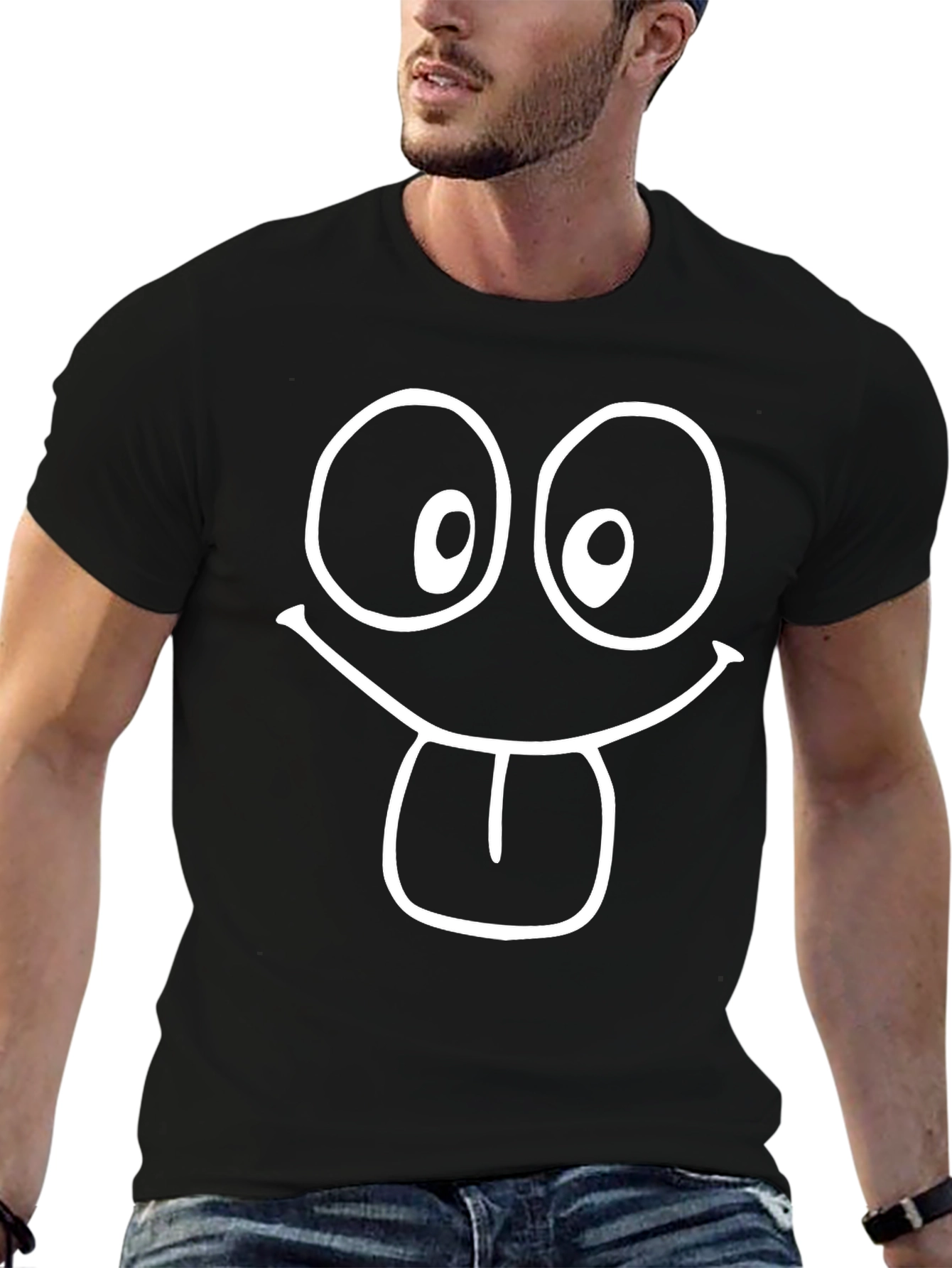 Funny Face Graphic Tee - Black Cotton T-Shirt