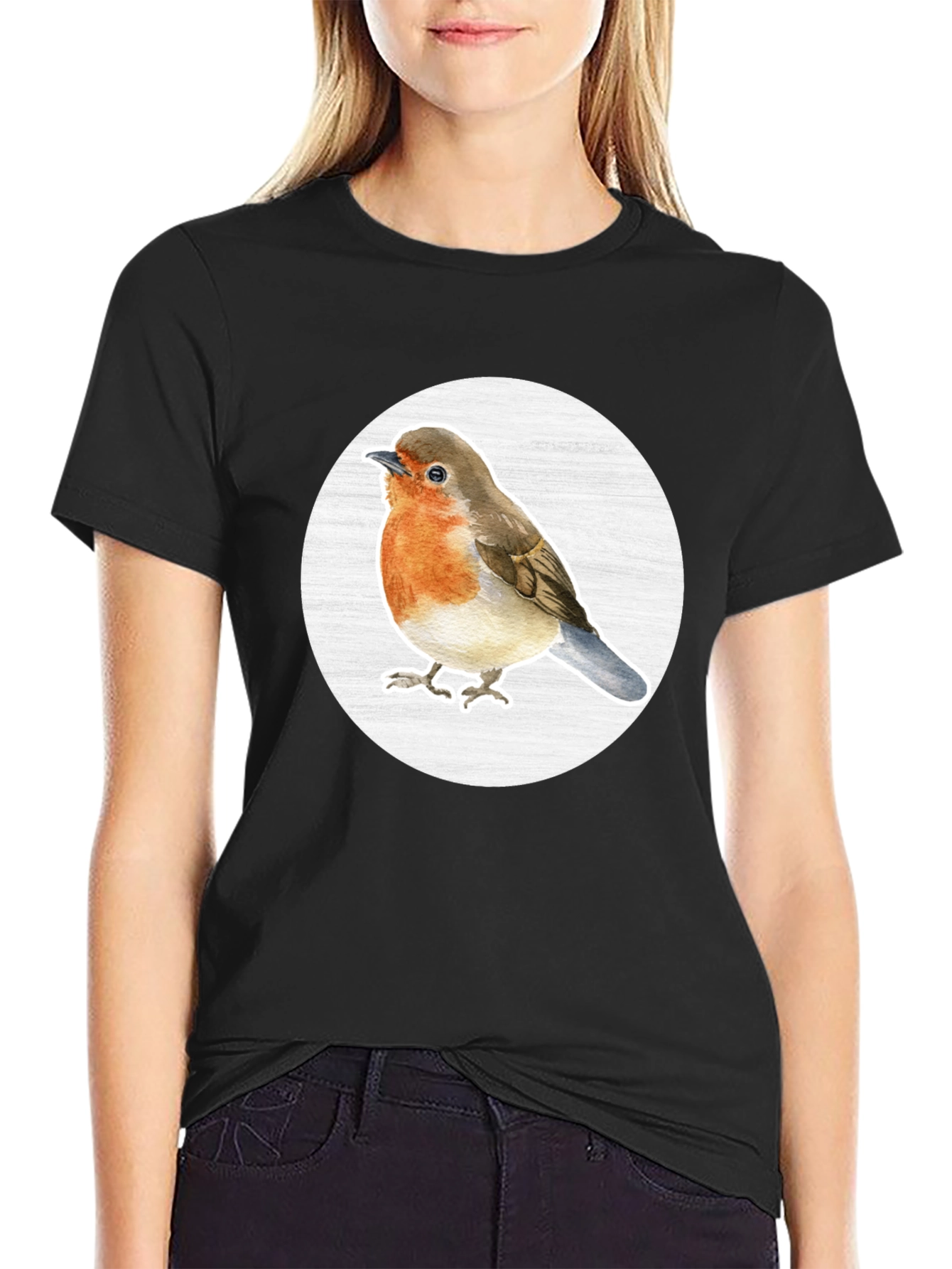 Robin Bird T-Shirt - Black Cotton Blend Tee