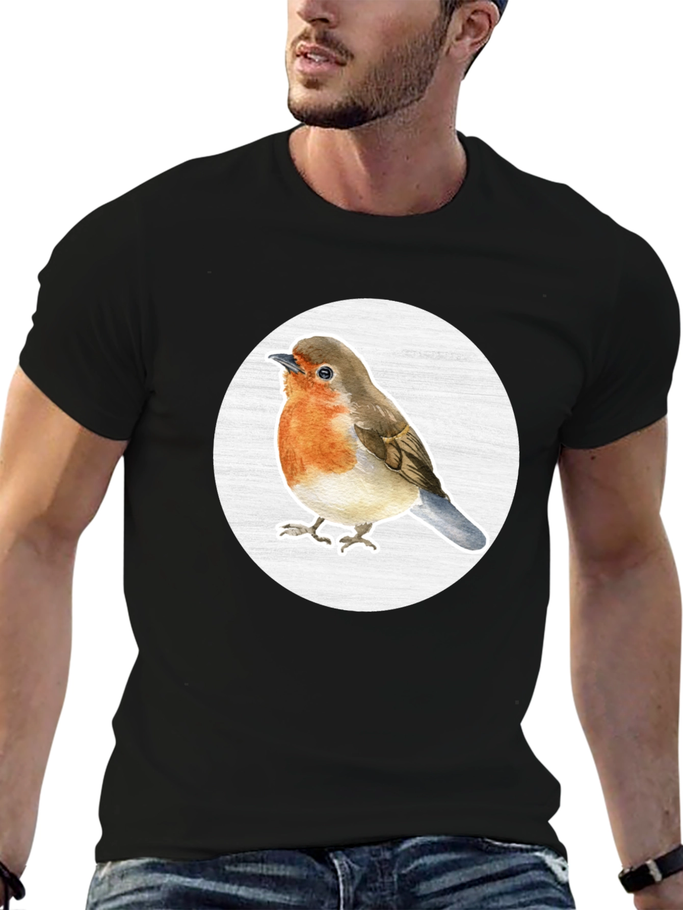 Robin Bird T-Shirt - Black Cotton Blend Tee