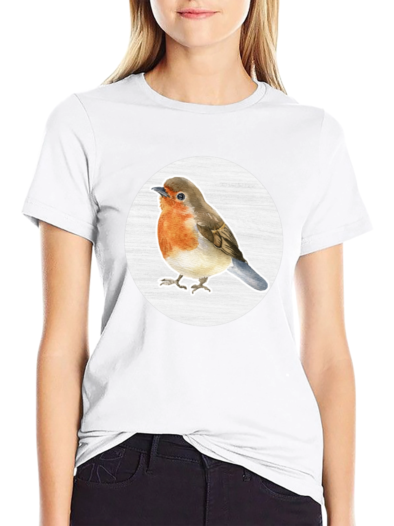 Robin Bird T-Shirt - Black Cotton Blend Tee