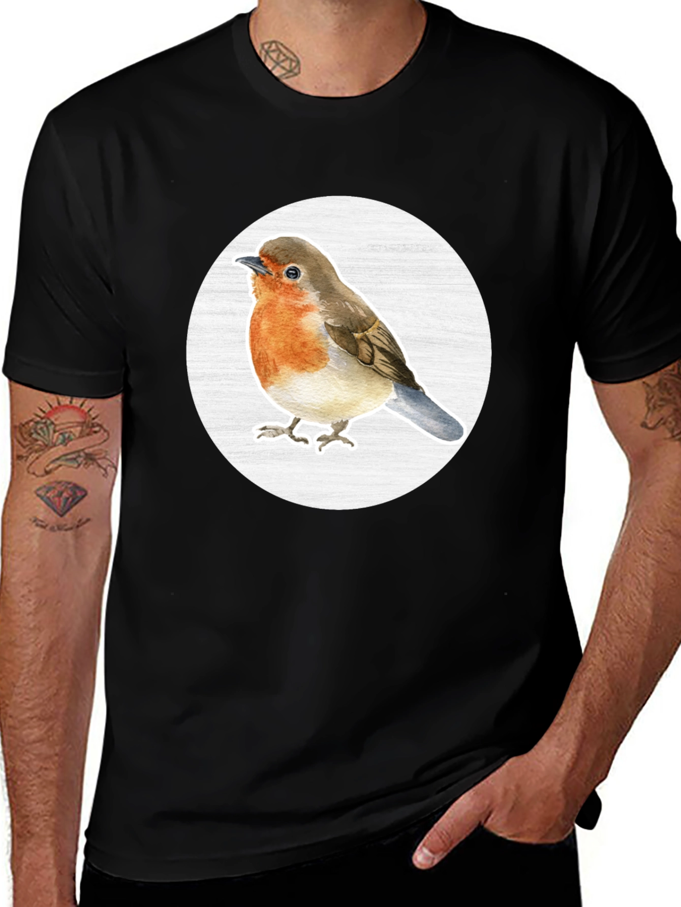 Robin Bird T-Shirt - Black Cotton Blend Tee