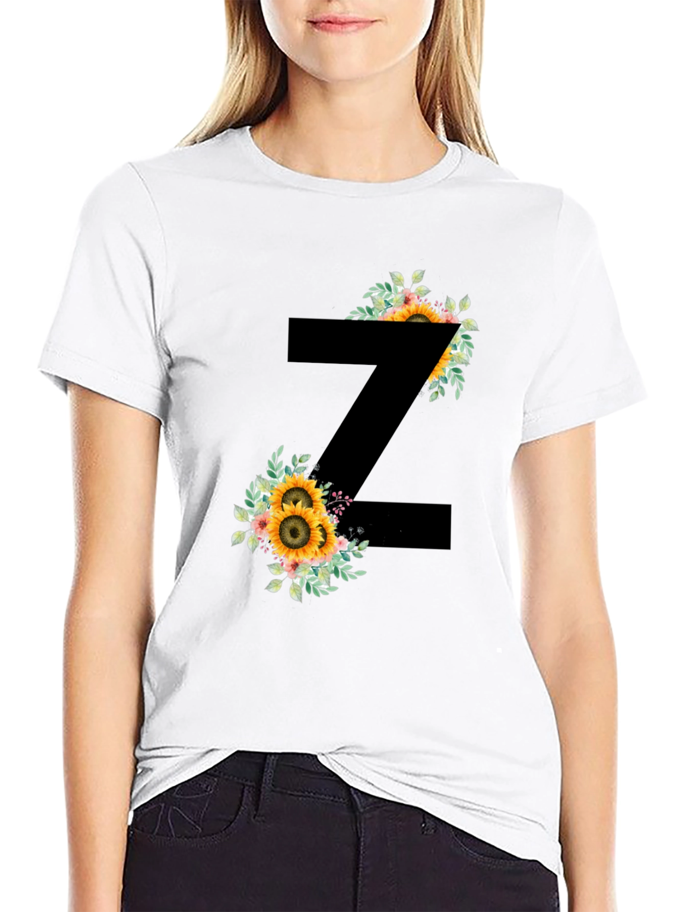 Floral Letter Z Black T-Shirt