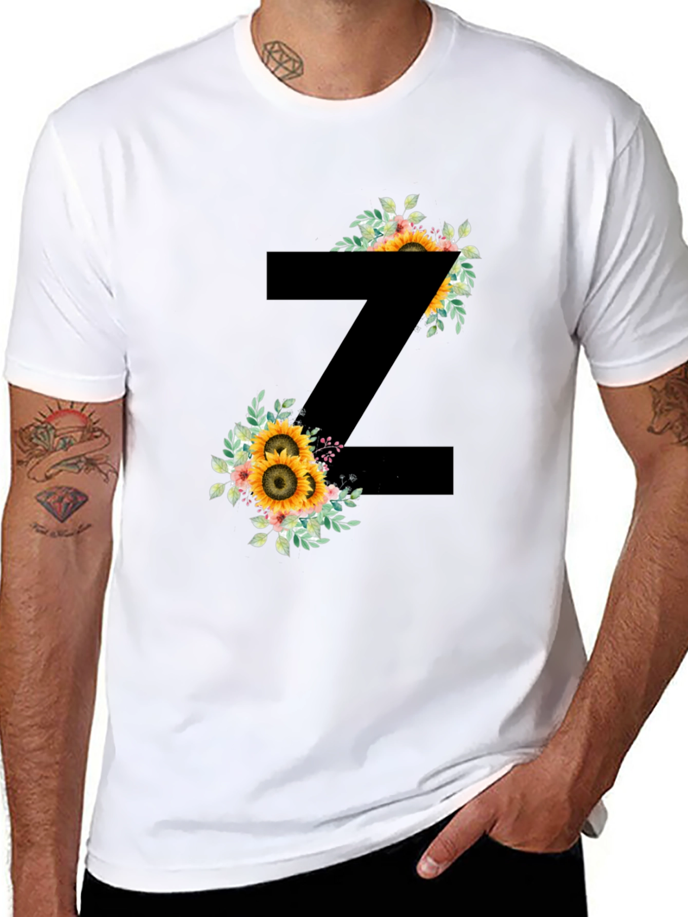 Floral Letter Z Black T-Shirt