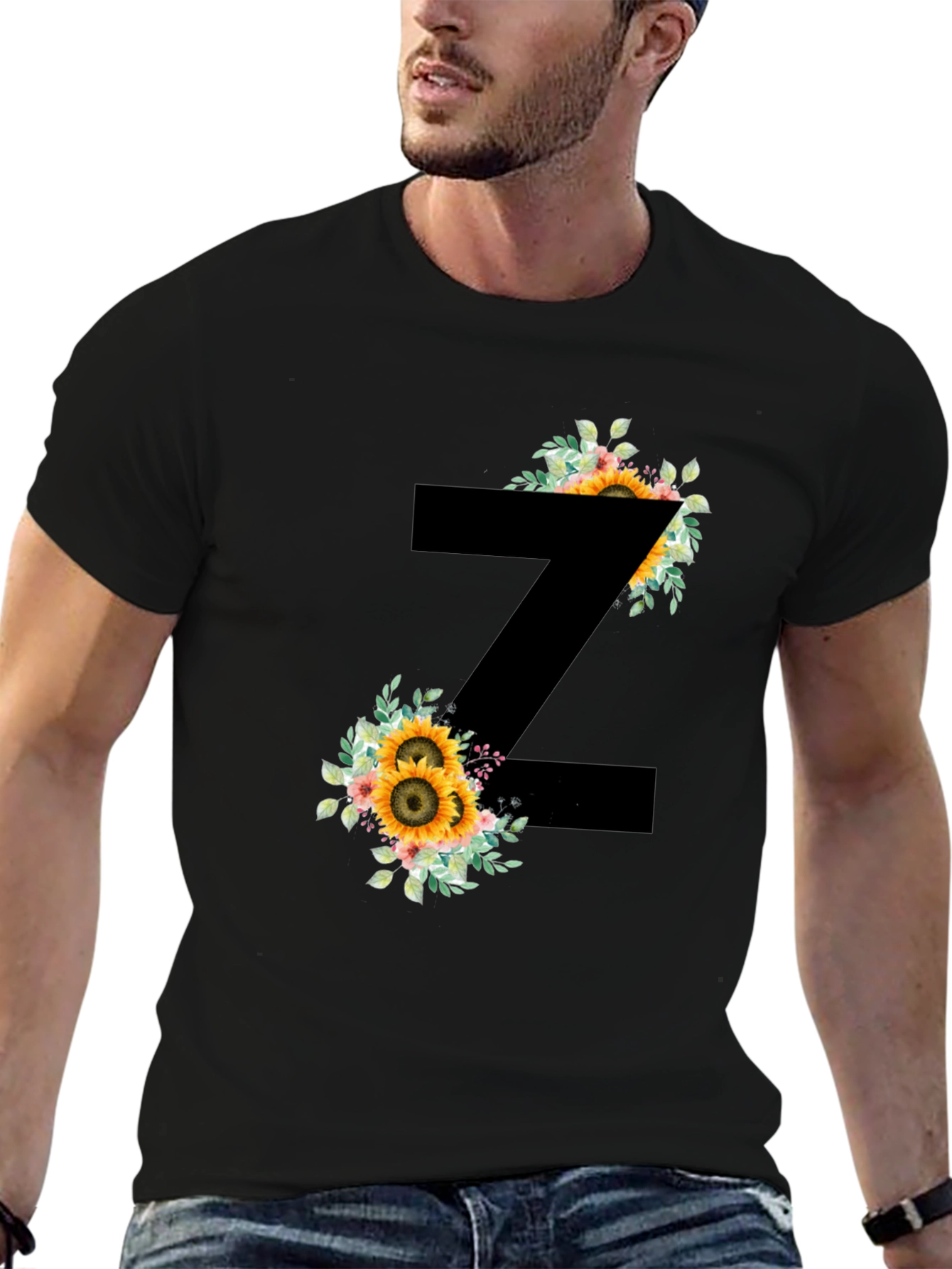 Floral Letter Z Black T-Shirt