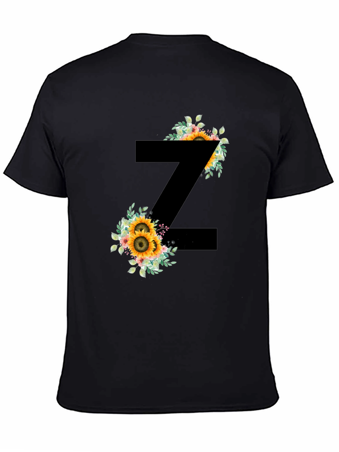 Floral Letter Z Black T-Shirt