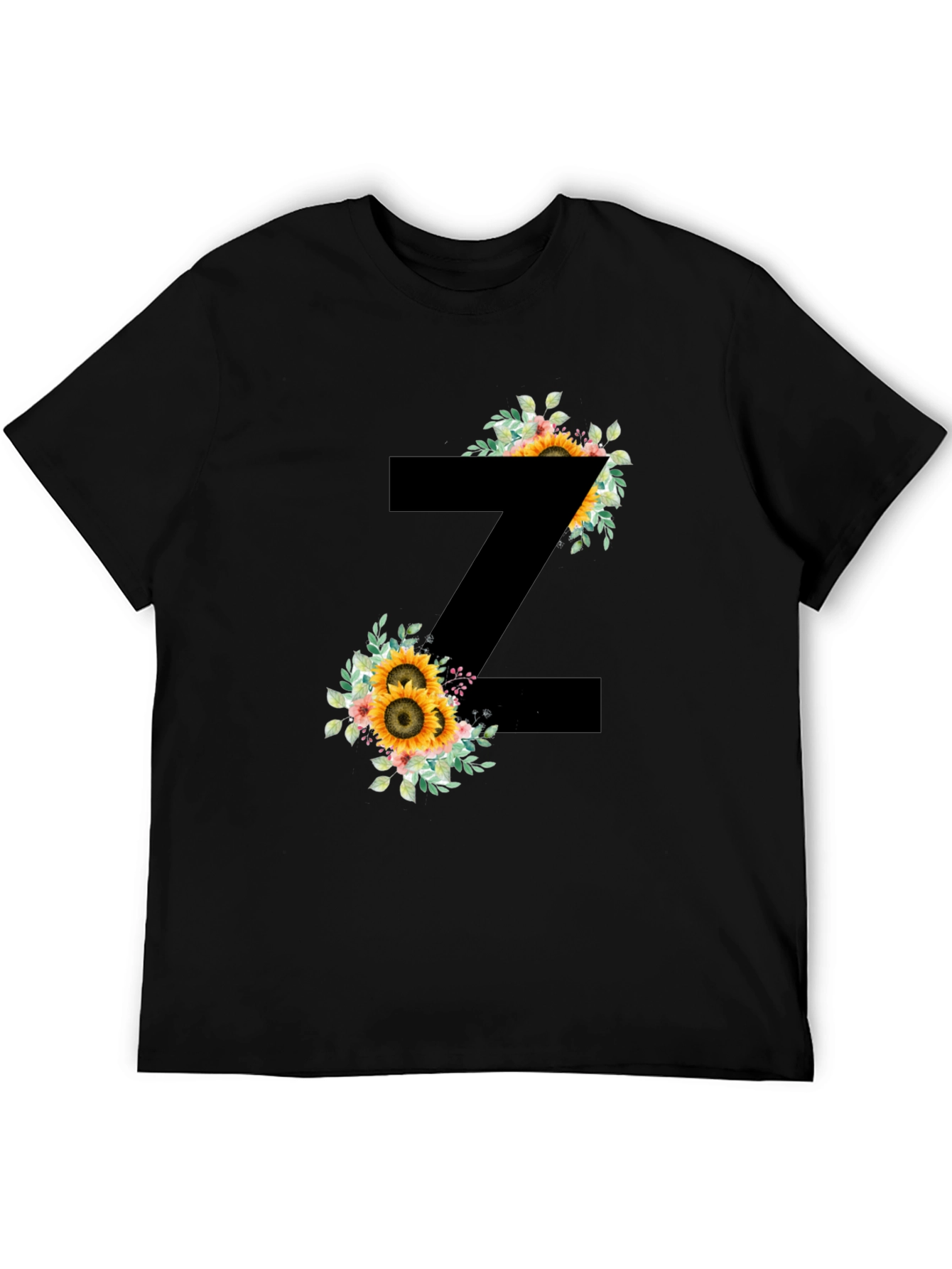 Floral Letter Z Black T-Shirt