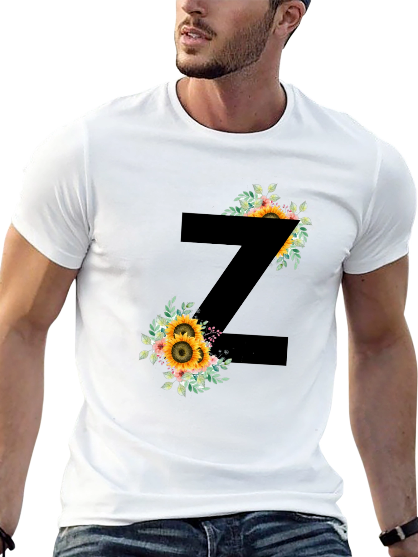 Floral Letter Z Black T-Shirt
