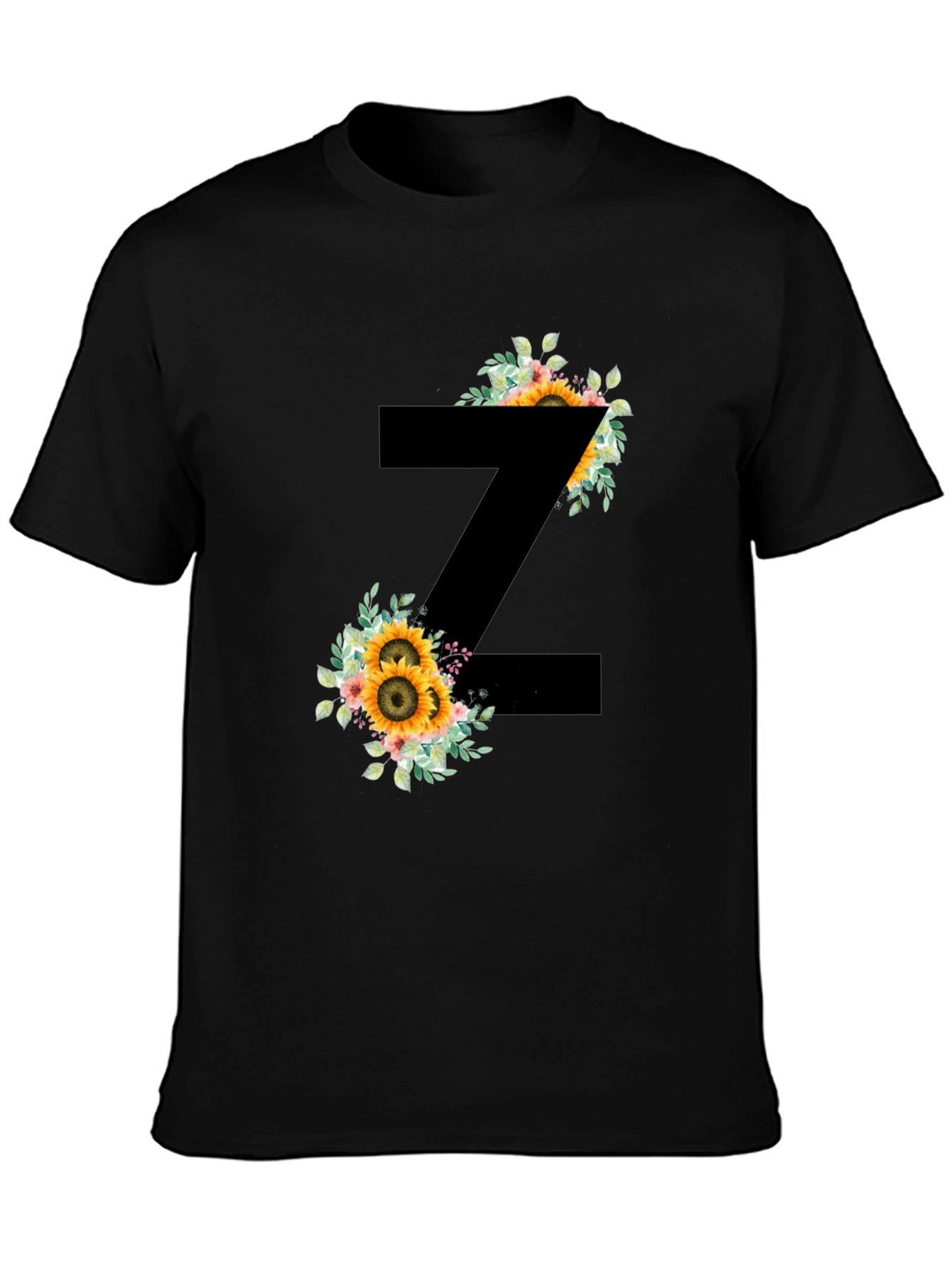 Floral Letter Z Black T-Shirt