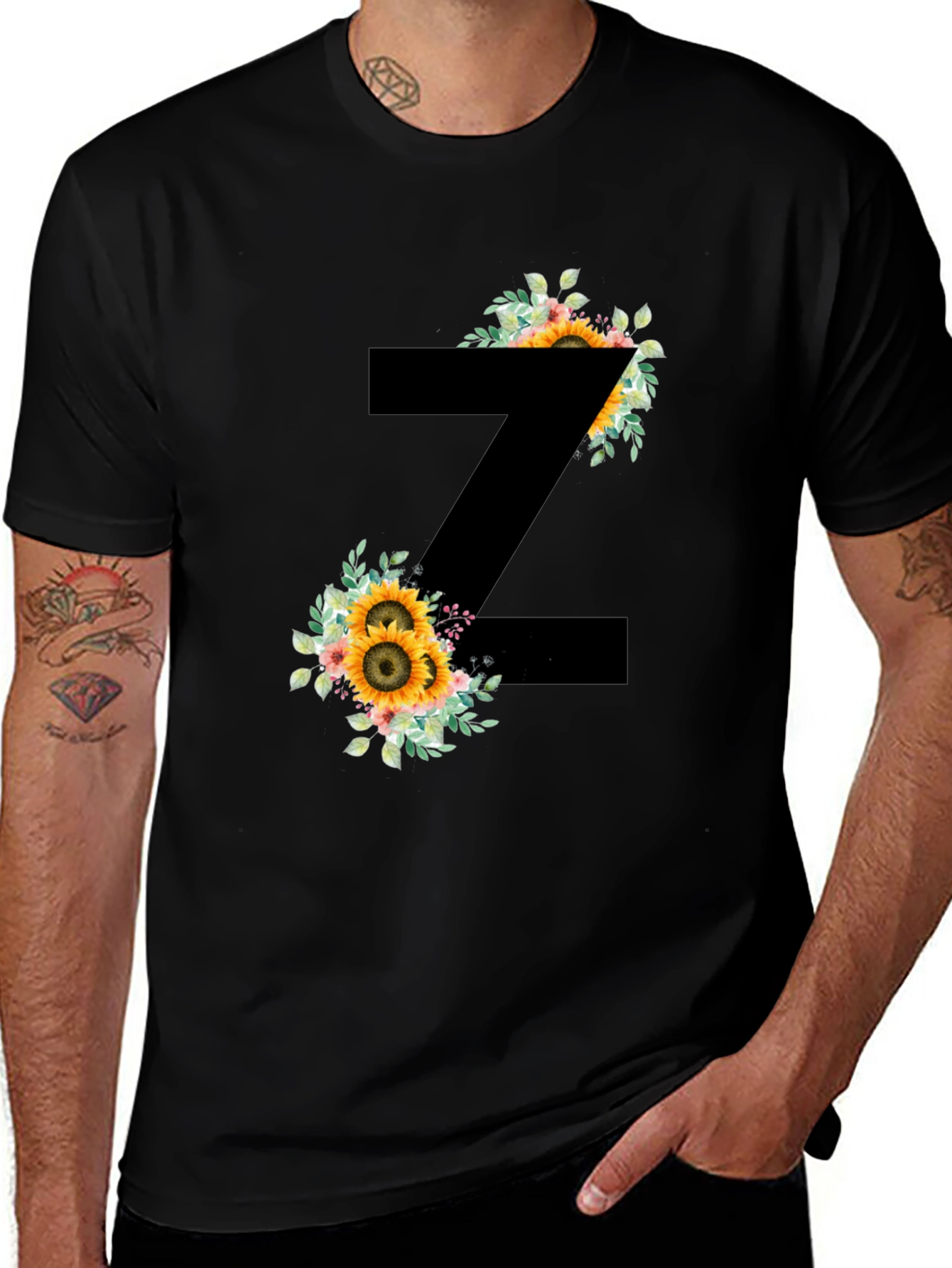 Floral Letter Z Black T-Shirt