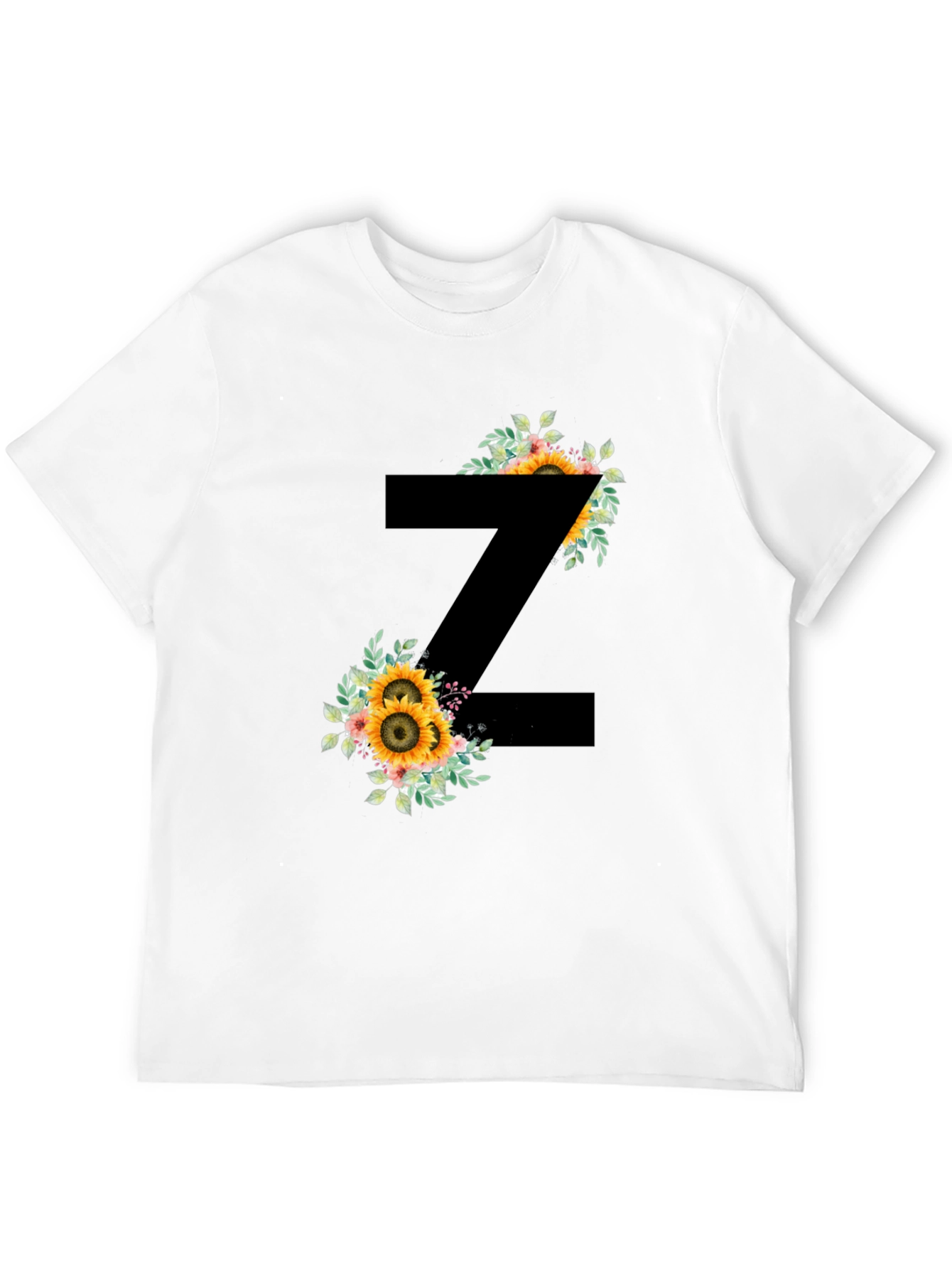 Floral Letter Z Black T-Shirt
