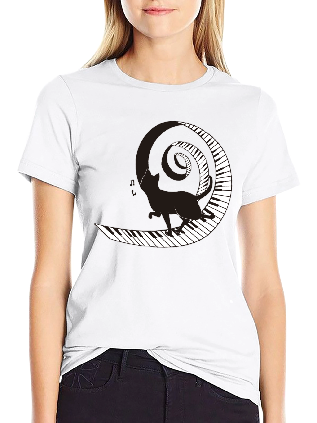 Cat on Piano Keys T-Shirt - Music Lover Tee