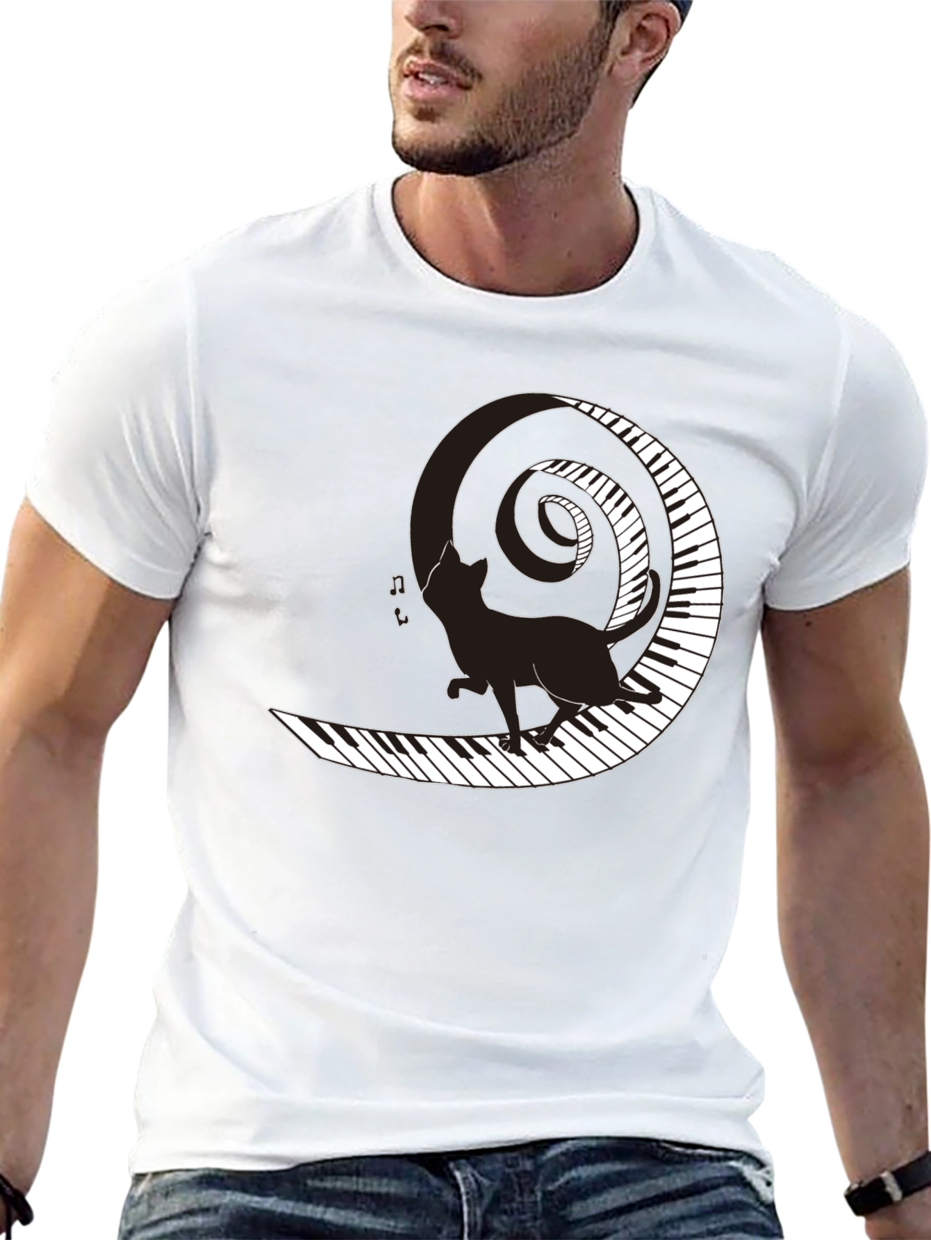 Cat on Piano Keys T-Shirt - Music Lover Tee