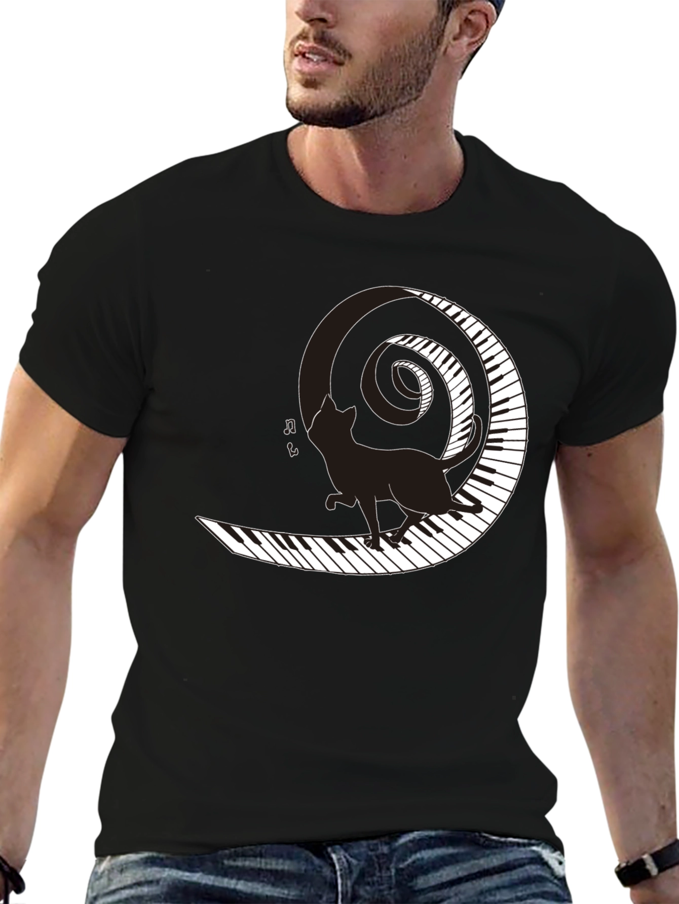 Cat on Piano Keys T-Shirt - Music Lover Tee