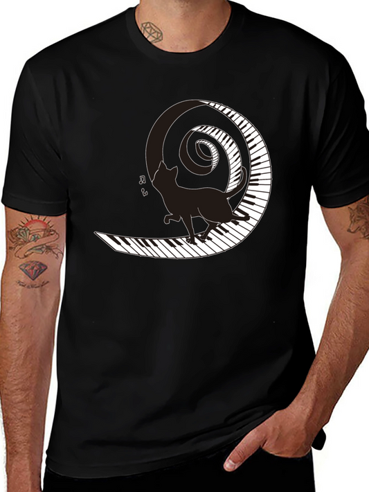 Cat on Piano Keys T-Shirt - Music Lover Tee