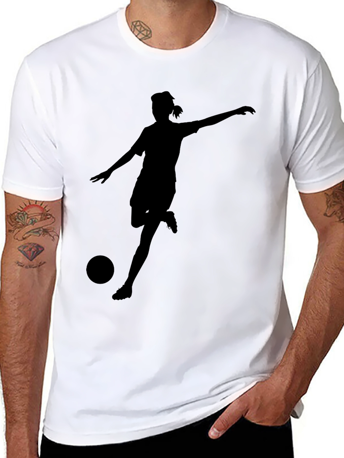 Soccer Player Silhouette Black T-Shirt