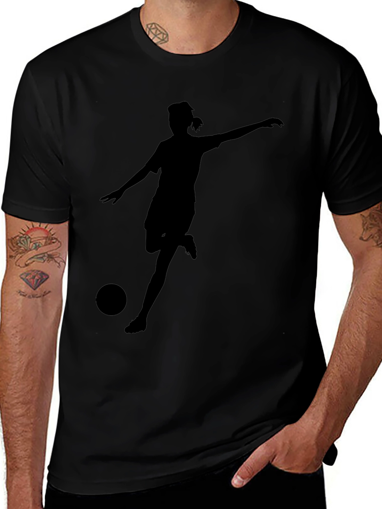 Soccer Player Silhouette Black T-Shirt