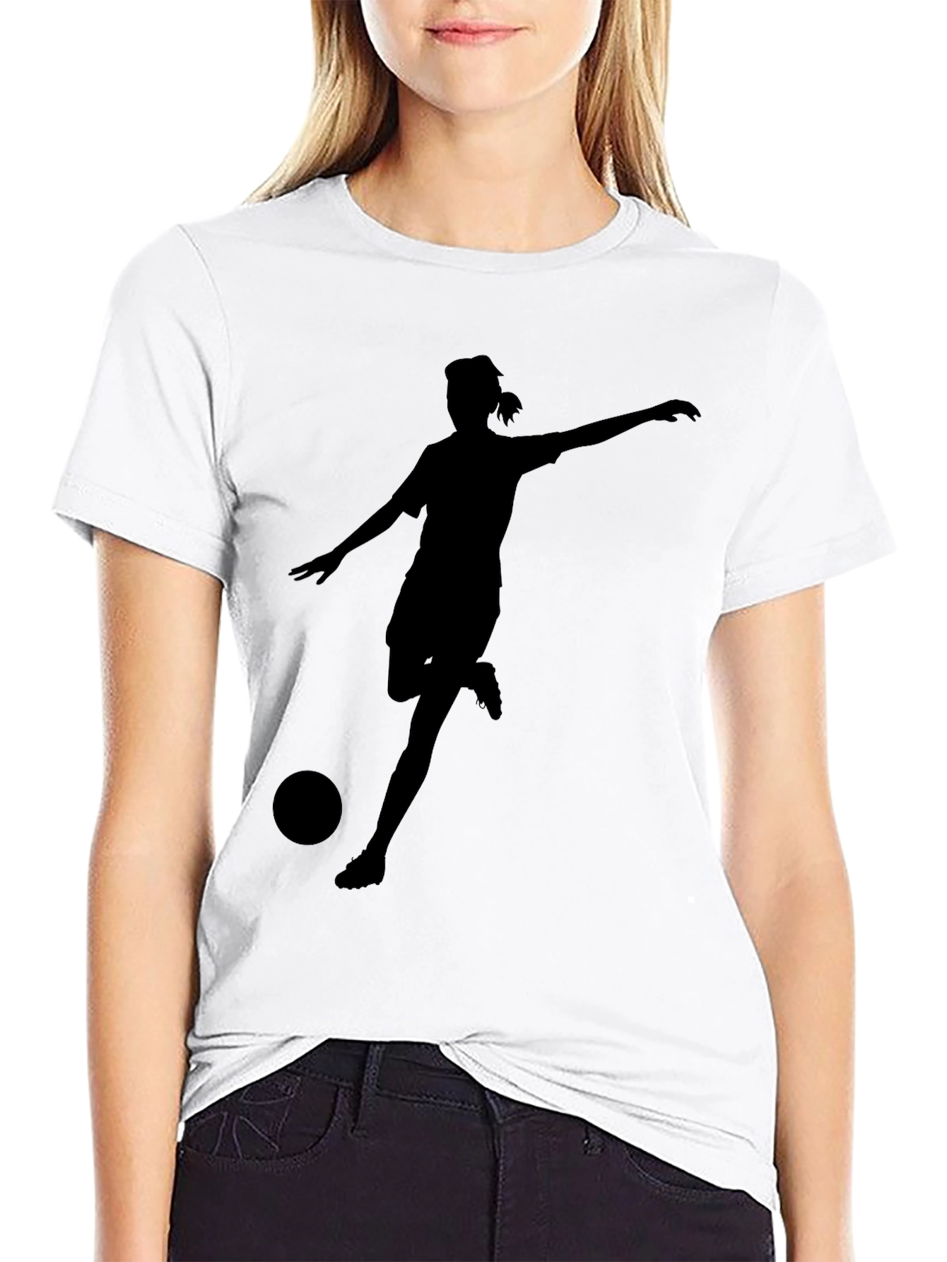 Soccer Player Silhouette Black T-Shirt