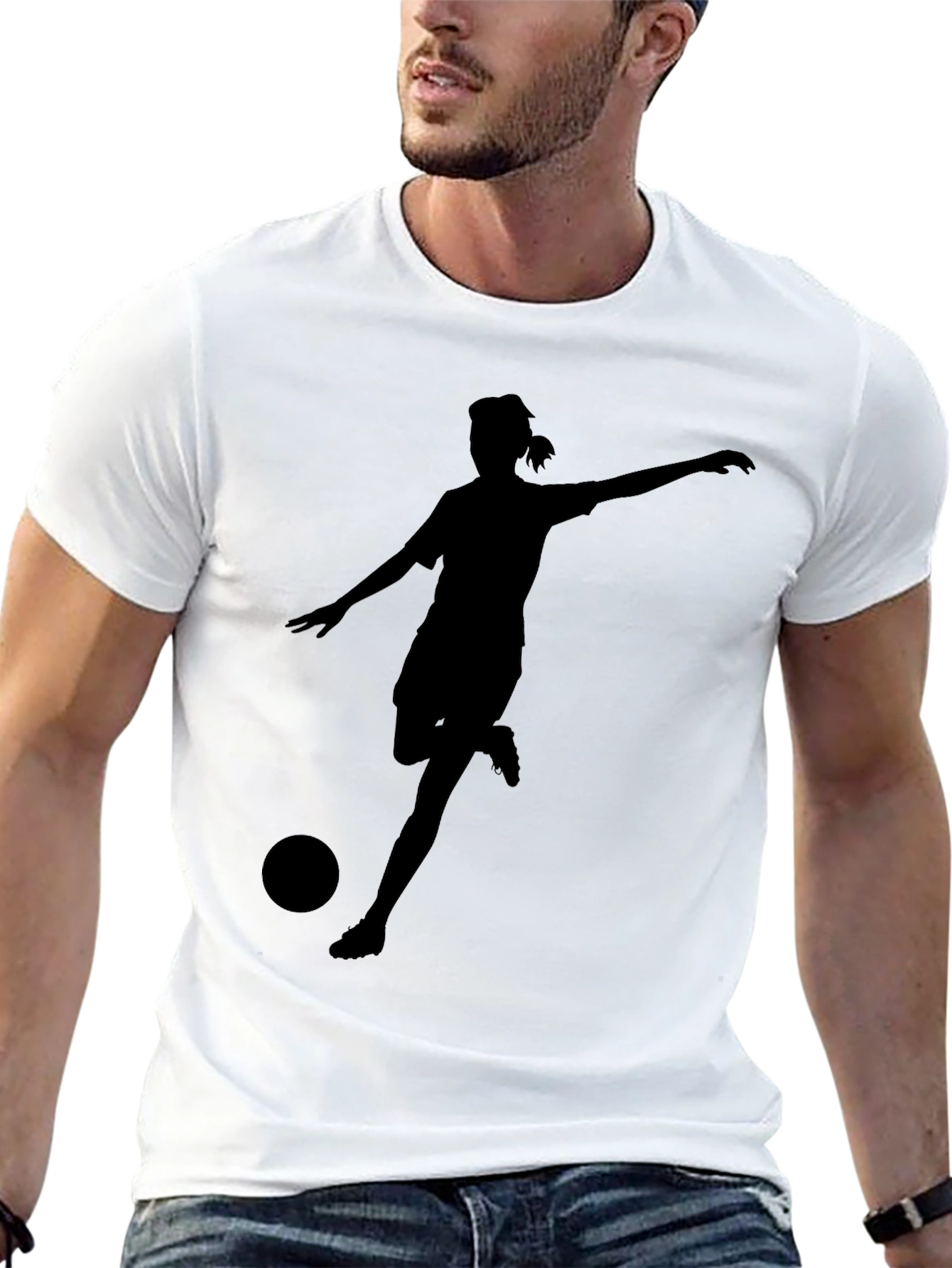 Soccer Player Silhouette Black T-Shirt