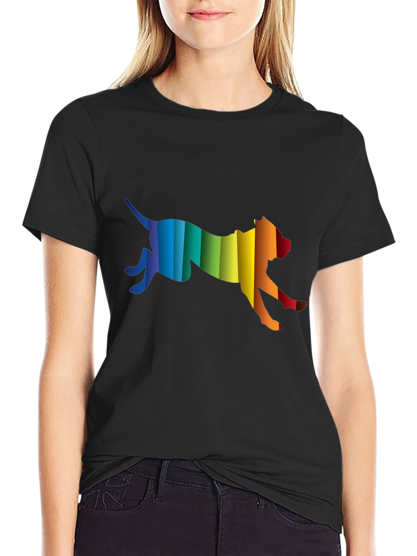 Rainbow Dog Graphic Tee - Black Cotton Comfort