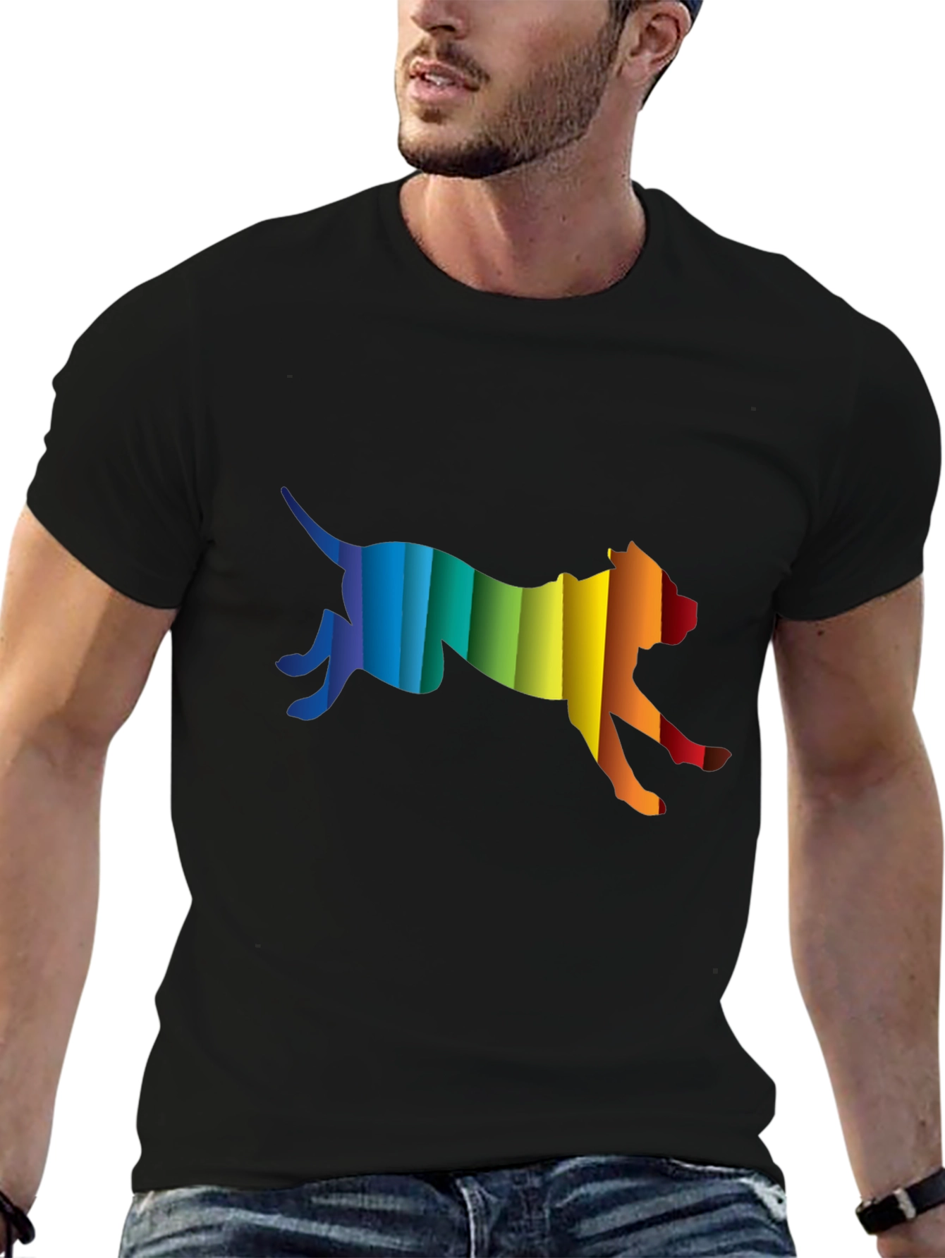 Rainbow Dog Graphic Tee - Black Cotton Comfort