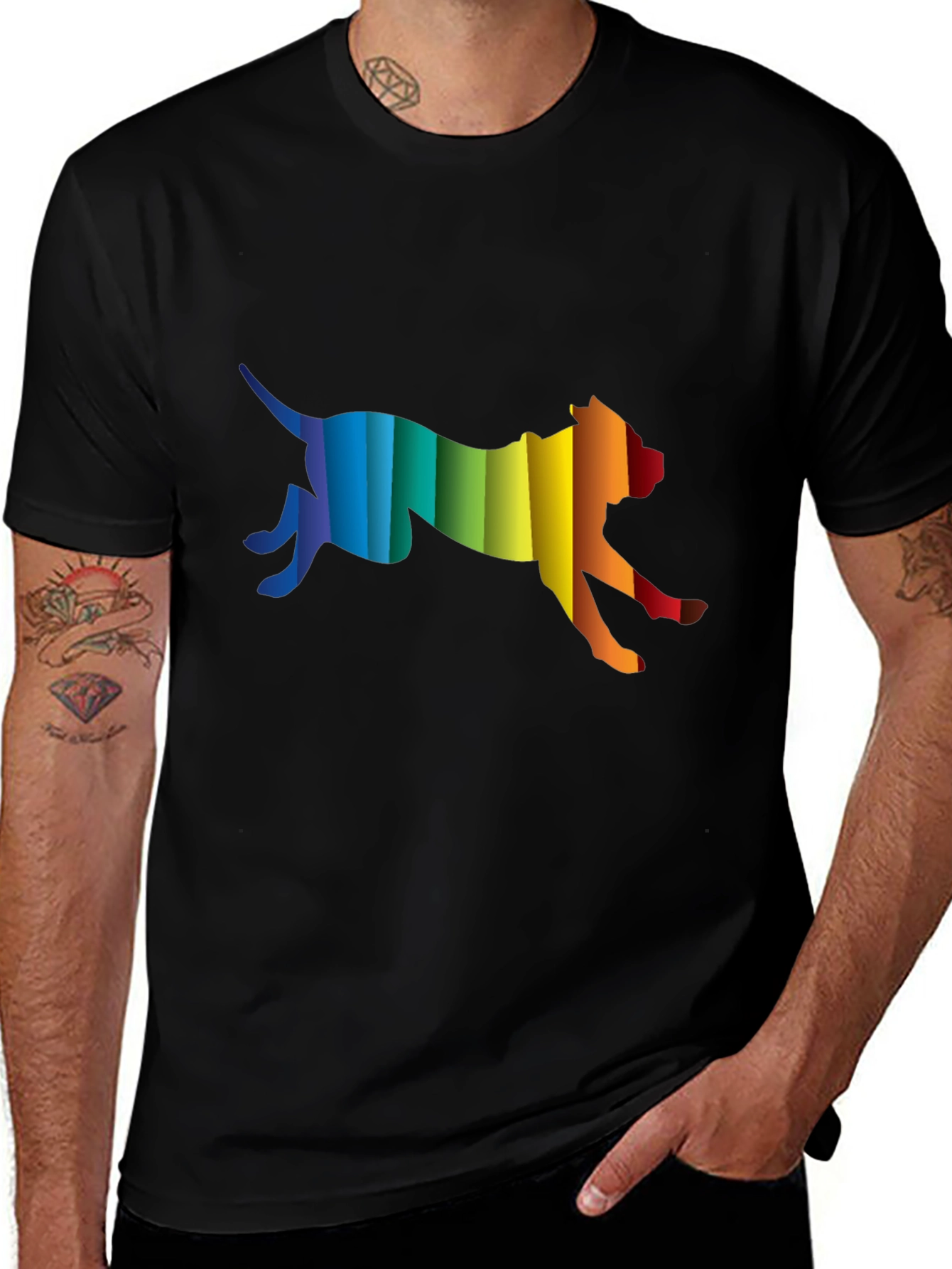 Rainbow Dog Graphic Tee - Black Cotton Comfort