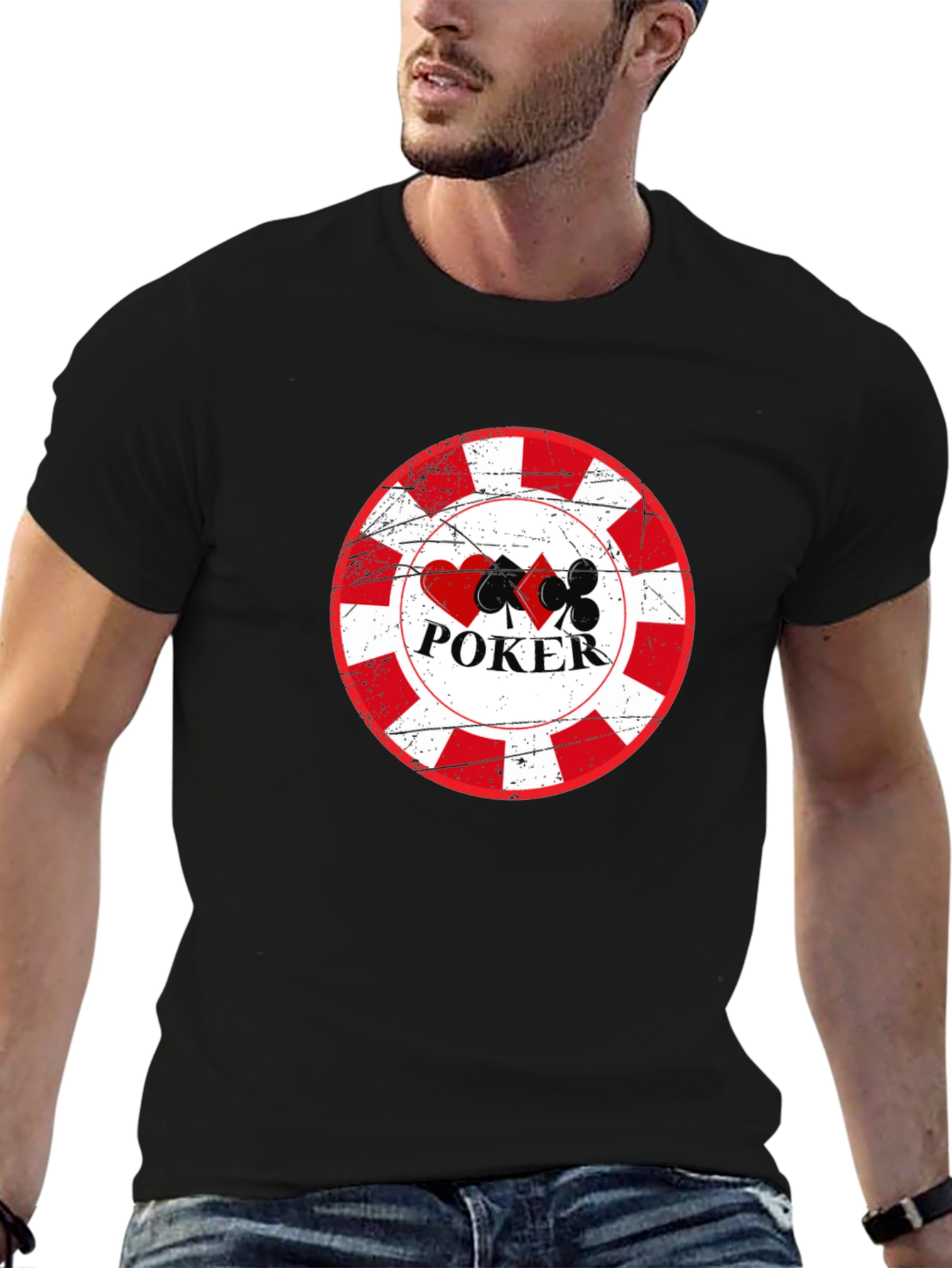 Poker Chip Graphic Tee - Black Cotton T-Shirt