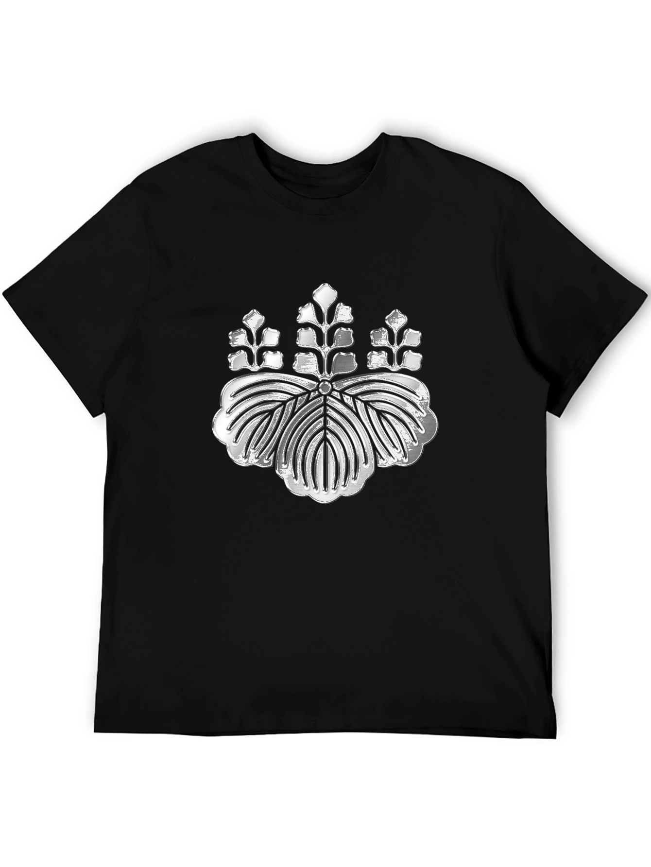 Silver Japanese Kamon Crest Black T-Shirt