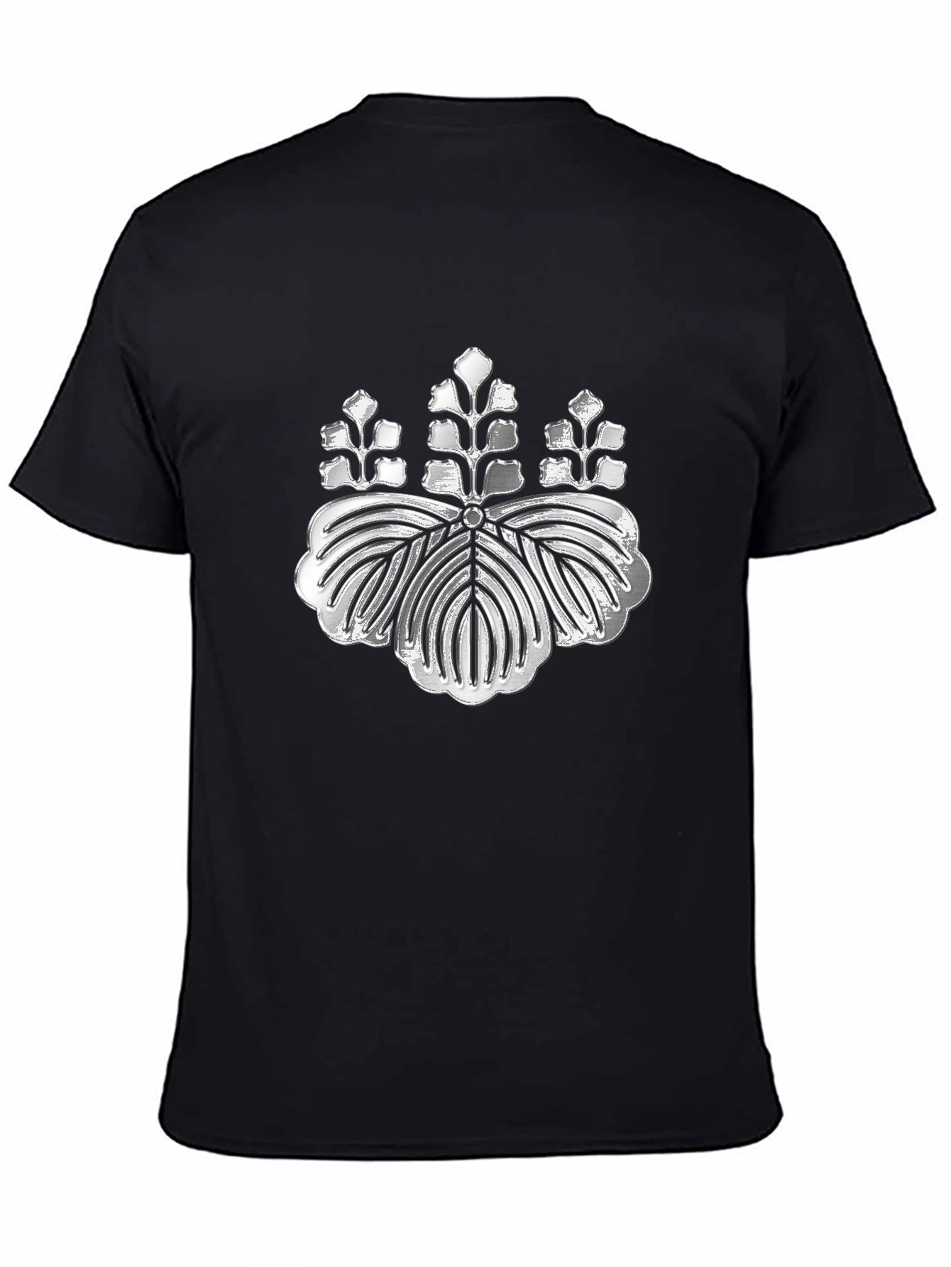 Silver Japanese Kamon Crest Black T-Shirt
