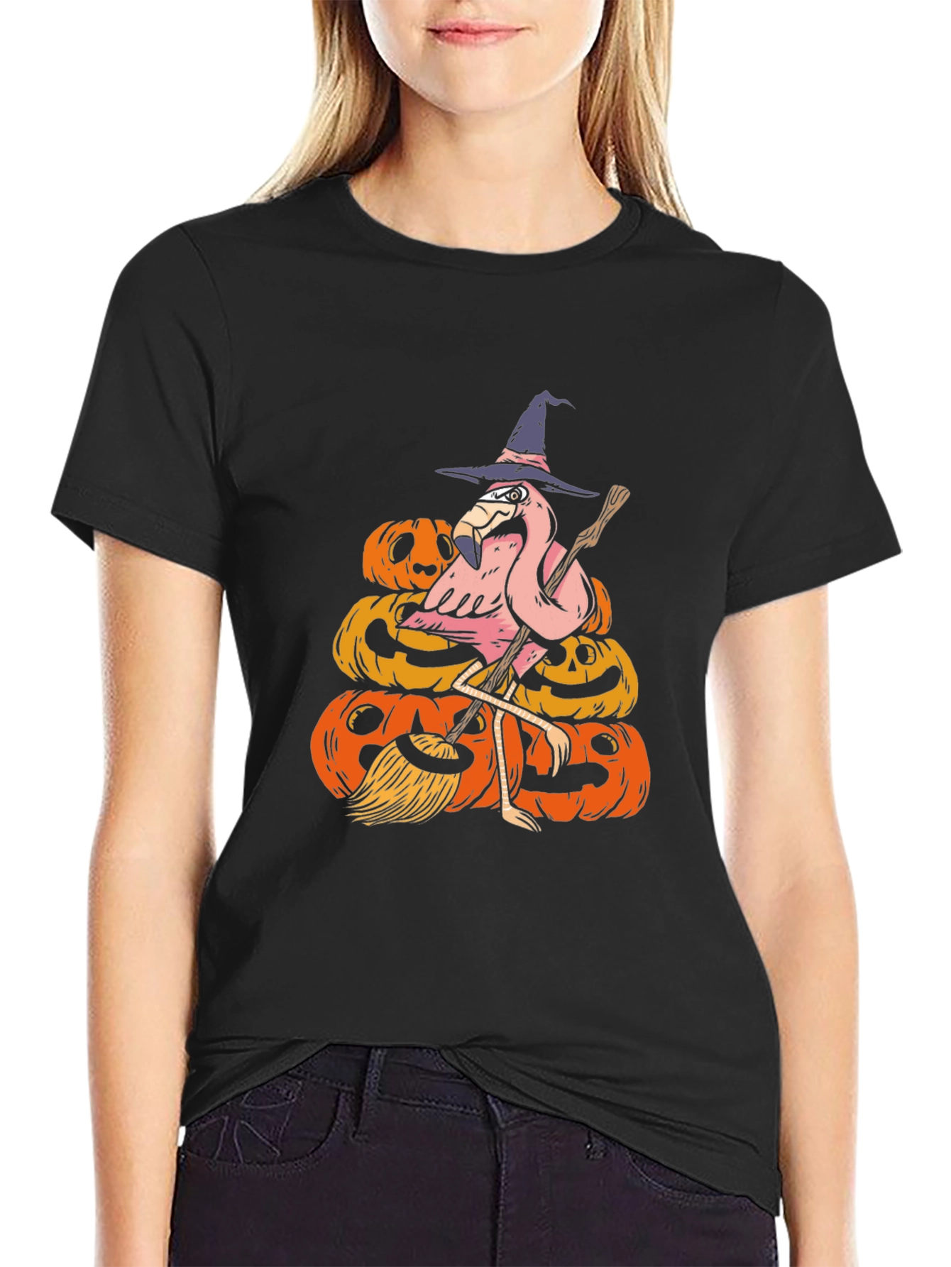 Halloween Flamingo Witch T-Shirt