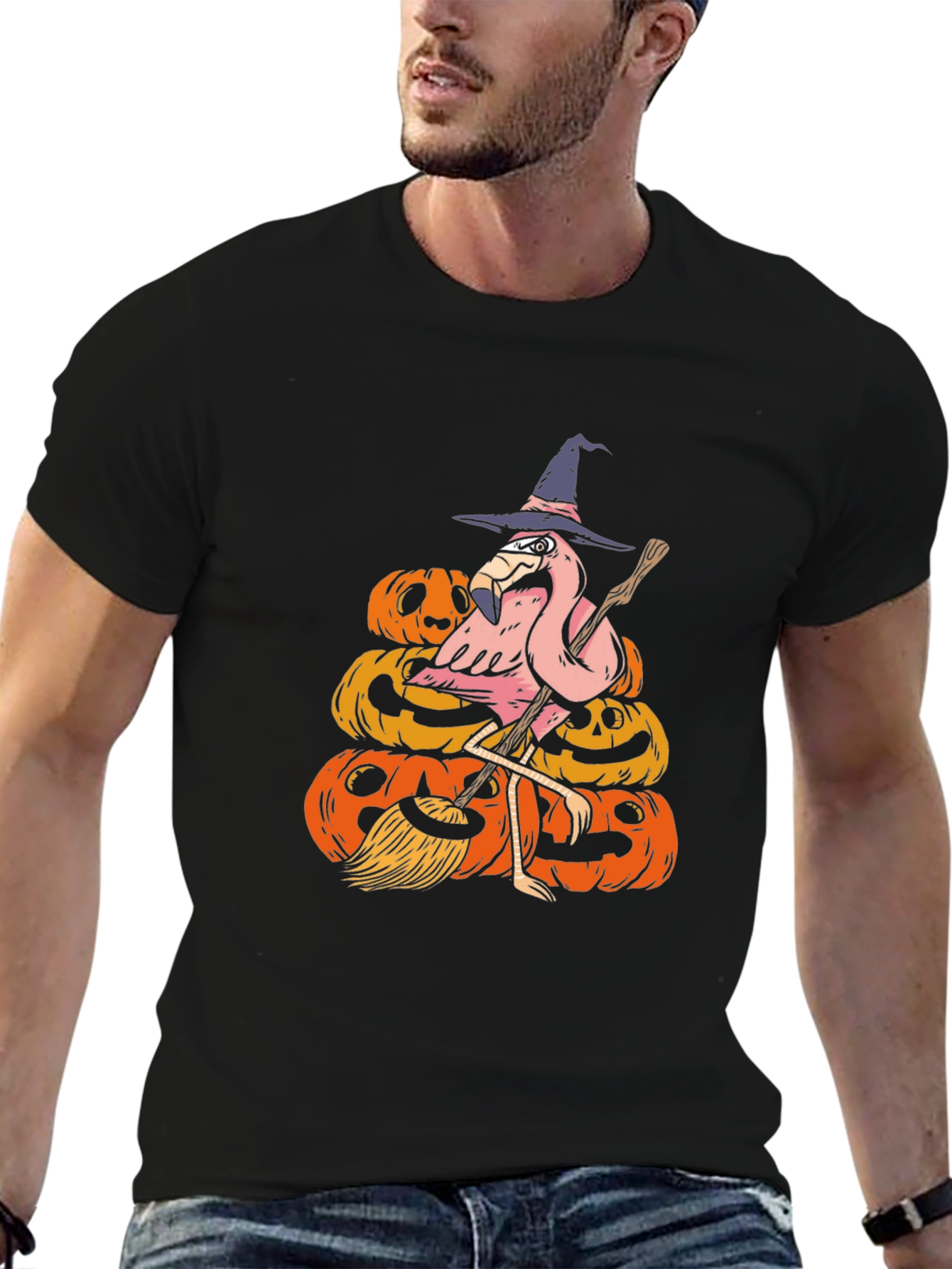 Halloween Flamingo Witch T-Shirt